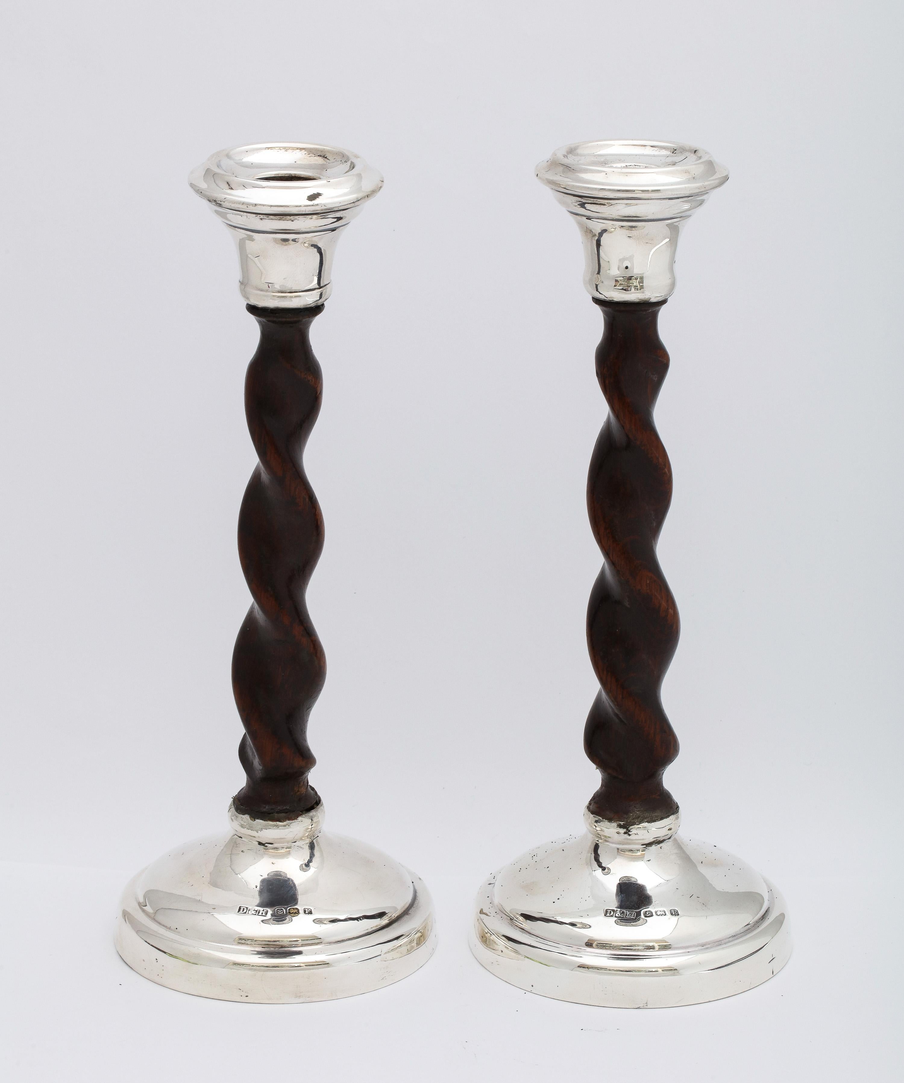 Arts & Crafts Sterling Silver-Mounted Wood Barley Twist Pricket Candlesticks For Sale 13