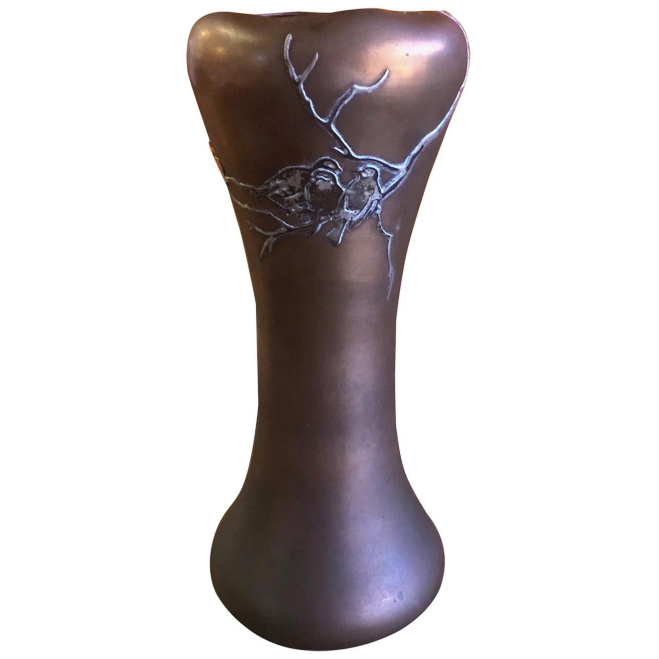 Arts & Crafts Sterling Silver on Copper Vase by Heintz Art Metal