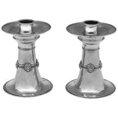 Arts & Crafts Sterling Silver Pair of Candlesticks by Omar Ramsden