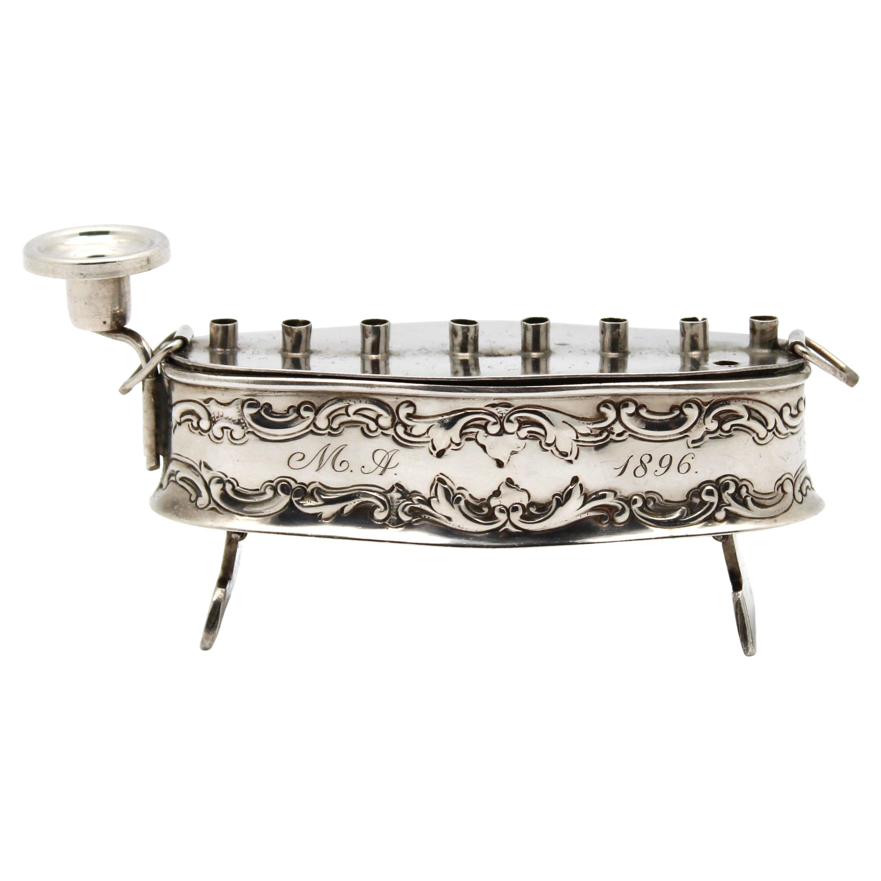 Arts 
Crafts Sterling Silver Traveling Hanukkah Lamp, America, 20th Century For Sale