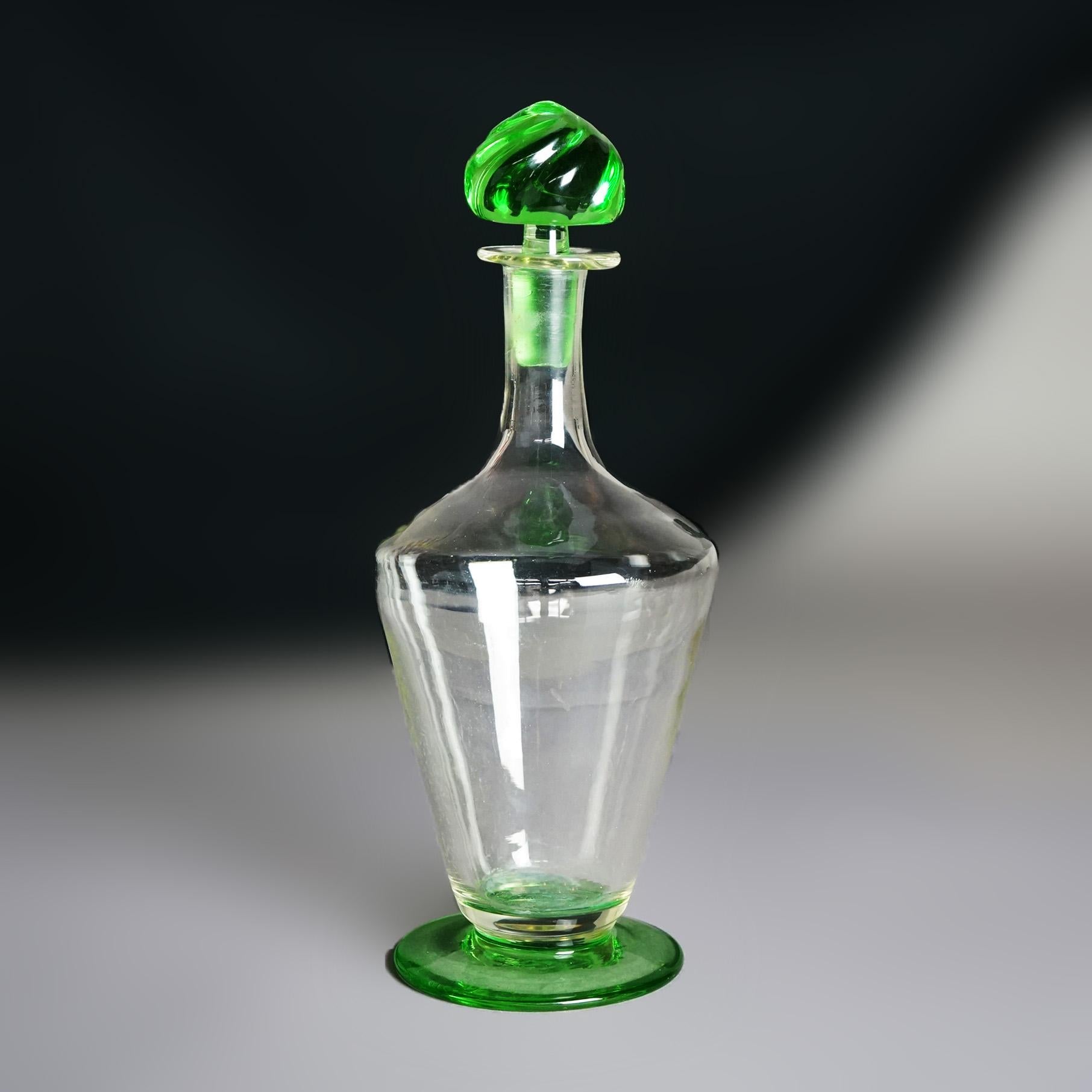 Arts & Crafts  Steuben School Celeste Green & Clear Art Glass Decanter C1920 For Sale 4