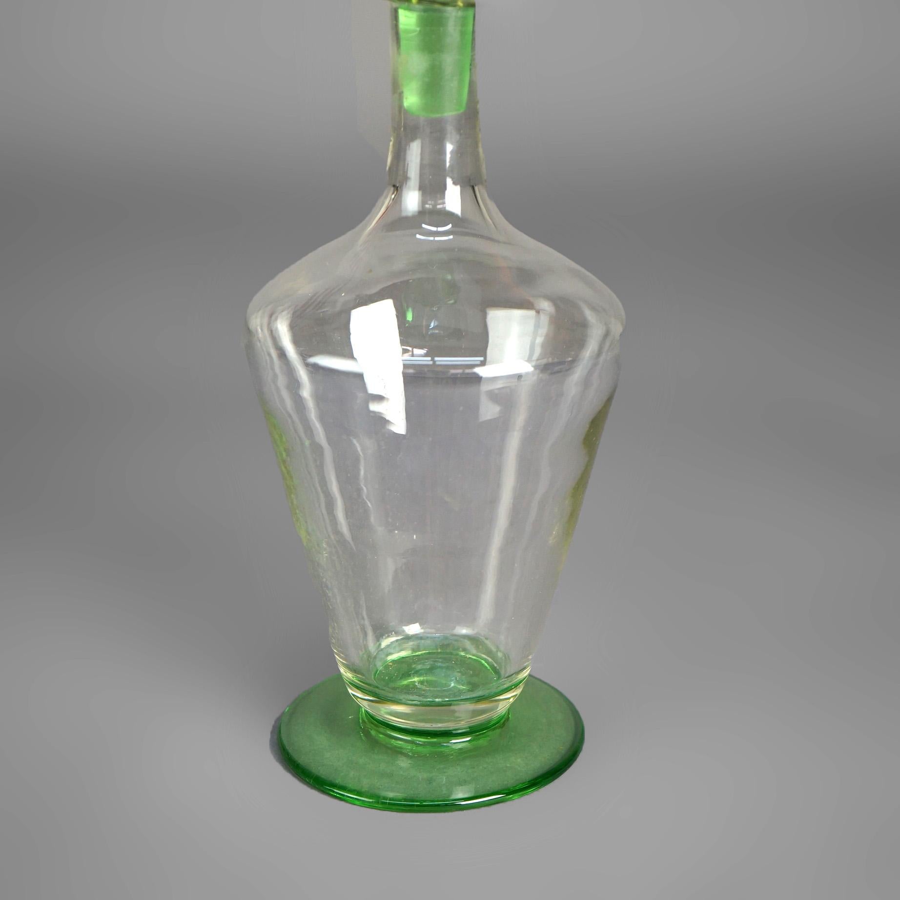 Arts and Crafts Arts & Crafts  Steuben School Celeste Green & Clear Art Glass Decanter C1920 For Sale