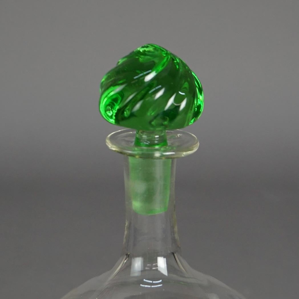 American Arts & Crafts  Steuben School Celeste Green & Clear Art Glass Decanter C1920 For Sale