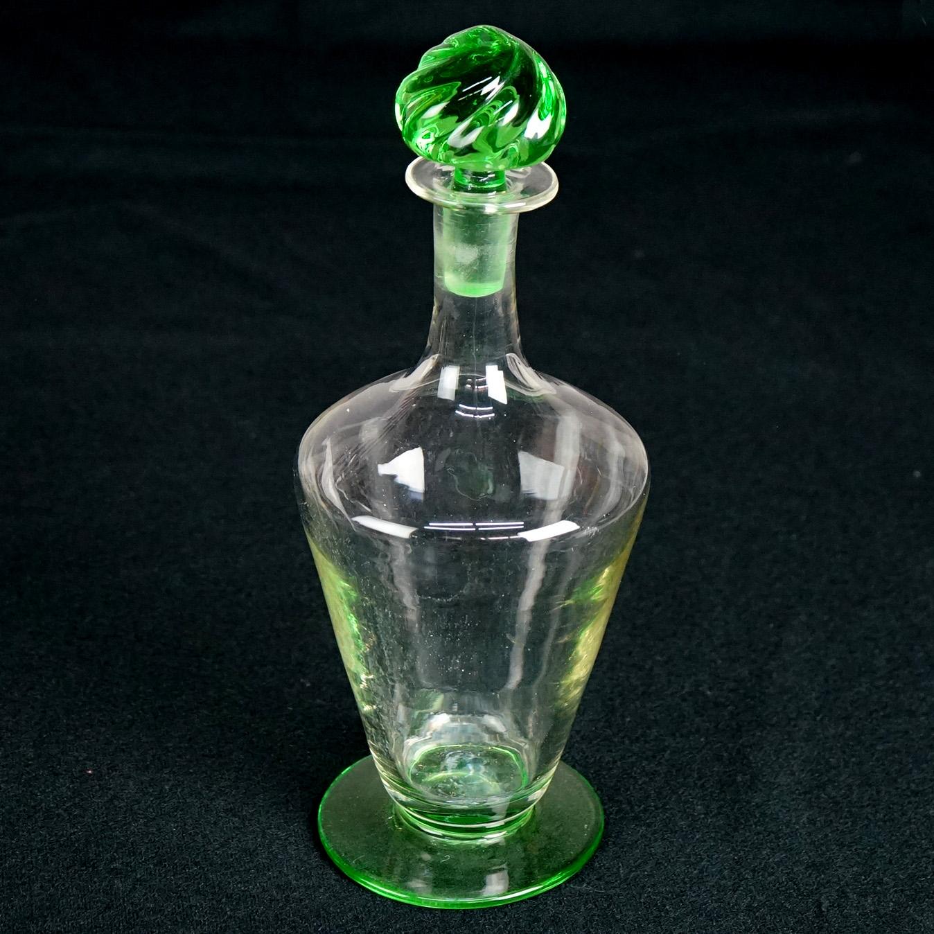 Arts & Crafts  Steuben School Celeste Green & Clear Art Glass Decanter C1920 In Good Condition For Sale In Big Flats, NY