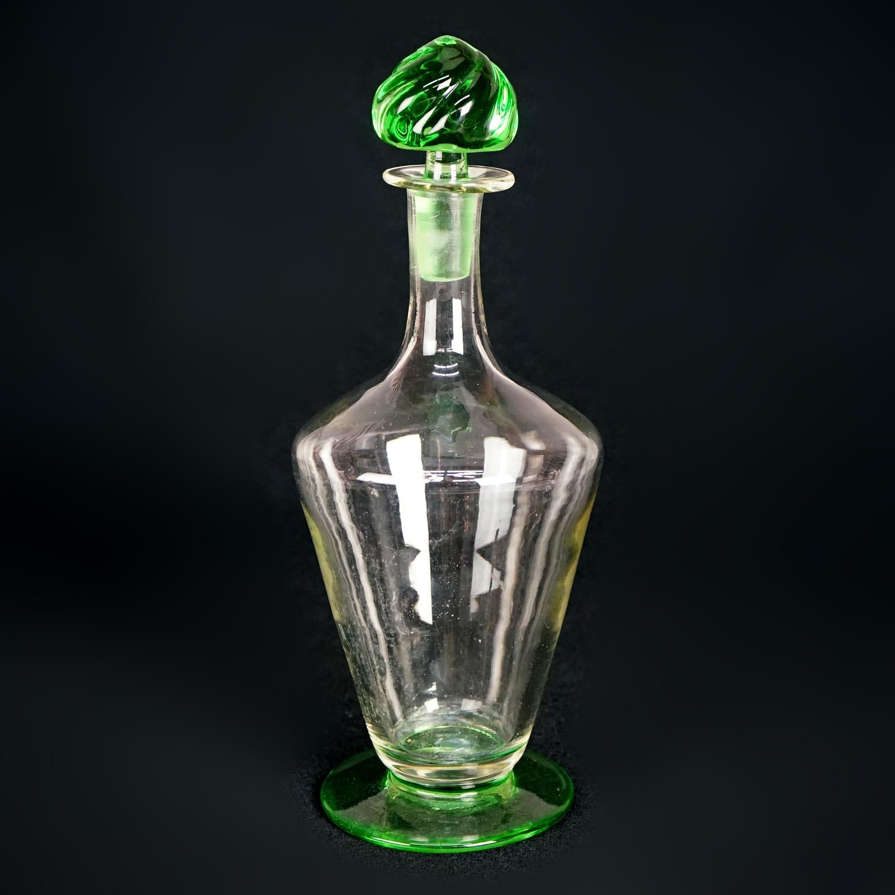 20th Century Arts & Crafts  Steuben School Celeste Green & Clear Art Glass Decanter C1920 For Sale