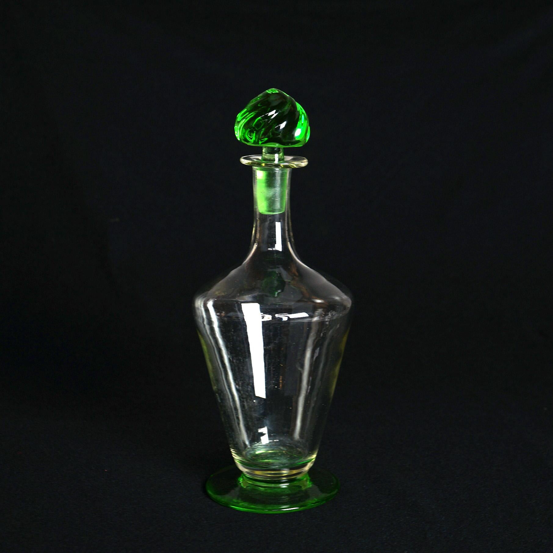 Arts & Crafts  Steuben School Celeste Green & Clear Art Glass Decanter C1920 For Sale 2