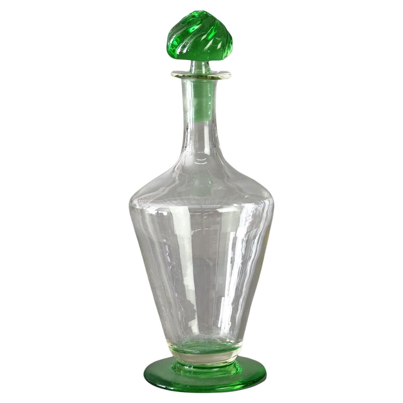Arts & Crafts  Steuben School Celeste Green & Clear Art Glass Decanter C1920 For Sale