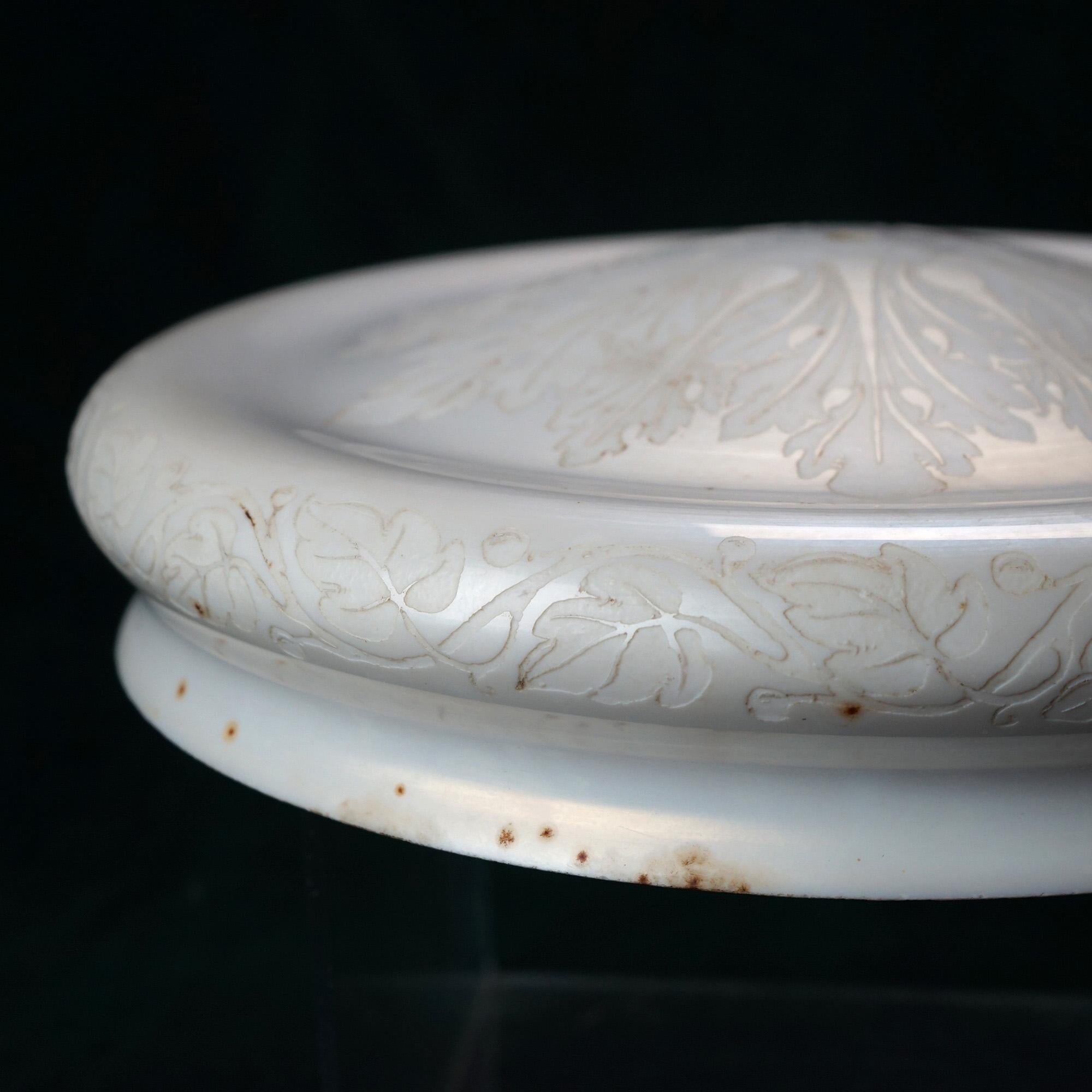 Arts & Crafts Steuben Stylized Foliate Etched Calcite Art Glass Light Shade 1920 5