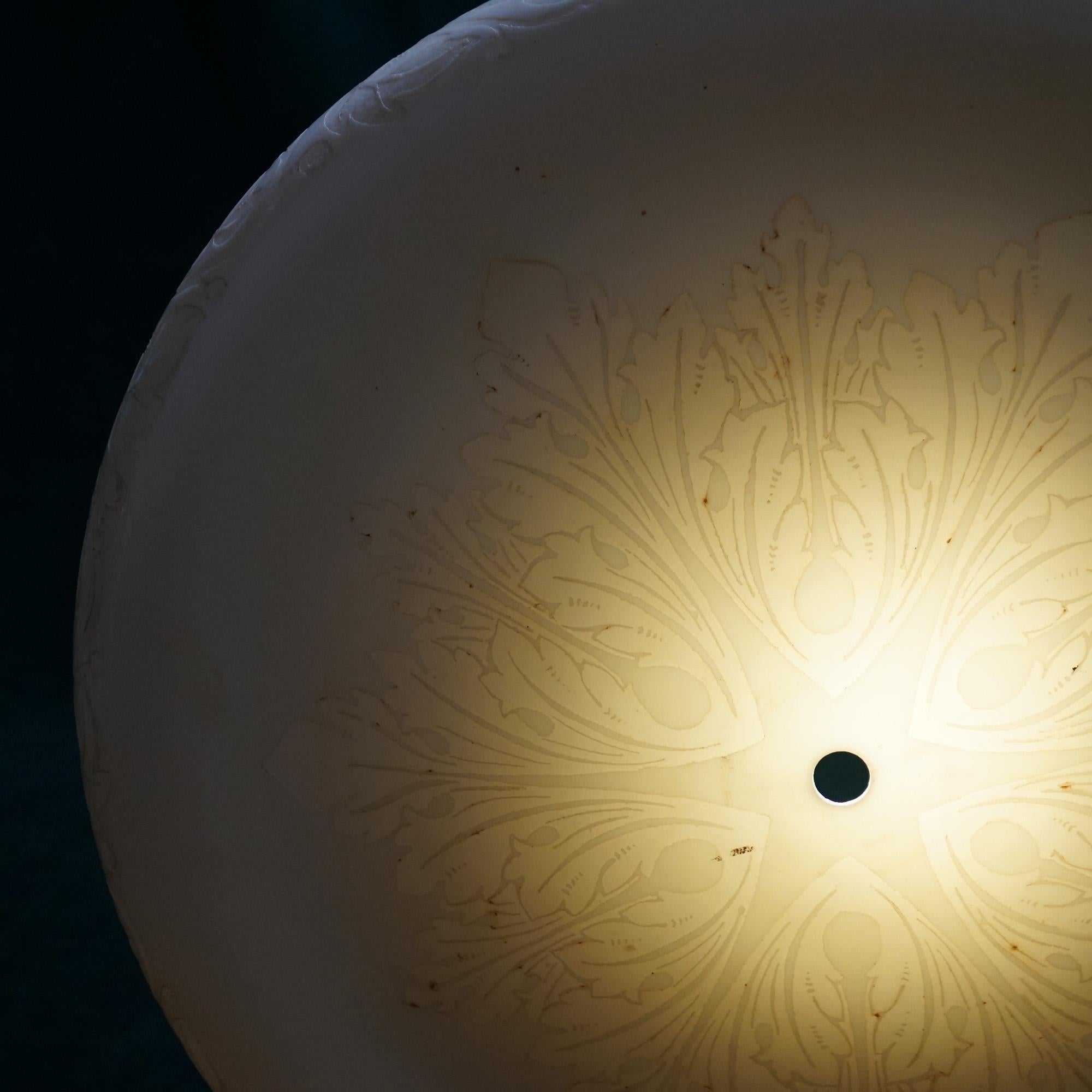 Arts and Crafts Arts & Crafts Steuben Stylized Foliate Etched Calcite Art Glass Light Shade 1920