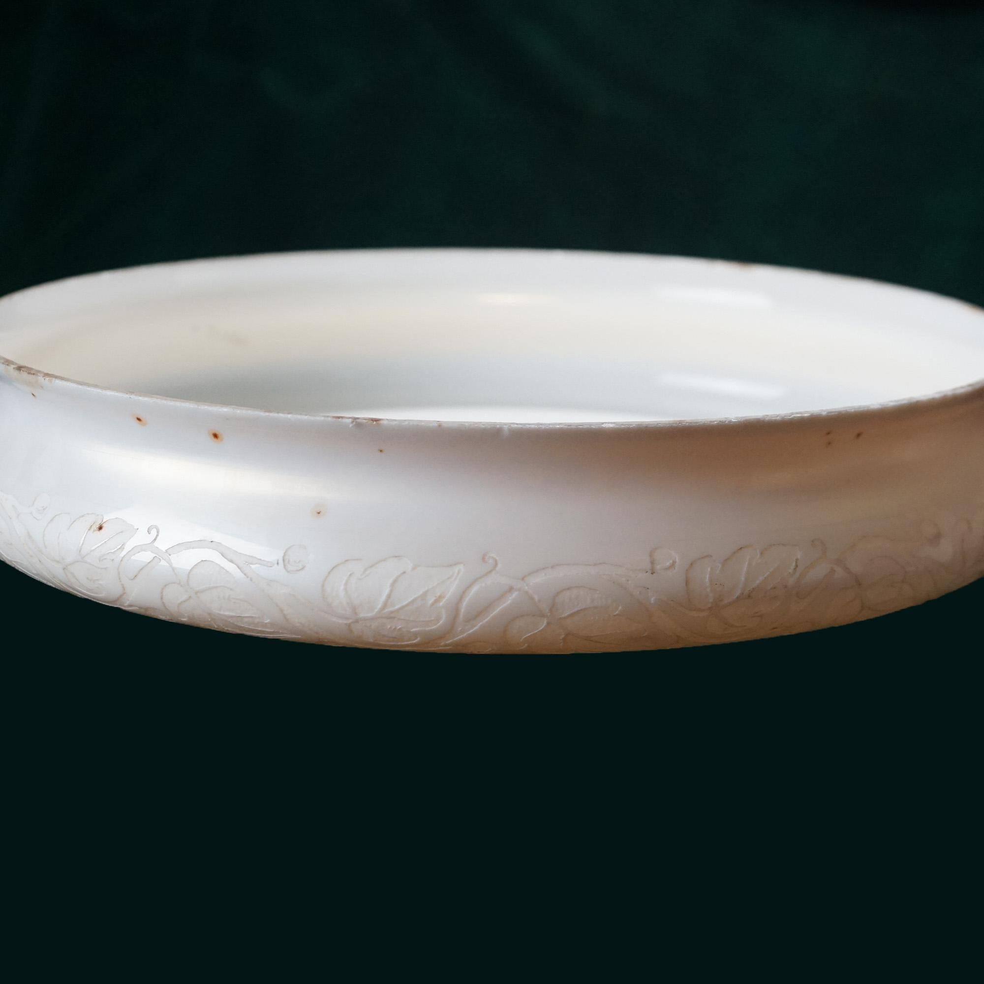 Arts & Crafts Steuben Stylized Foliate Etched Calcite Art Glass Light Shade 1920 1