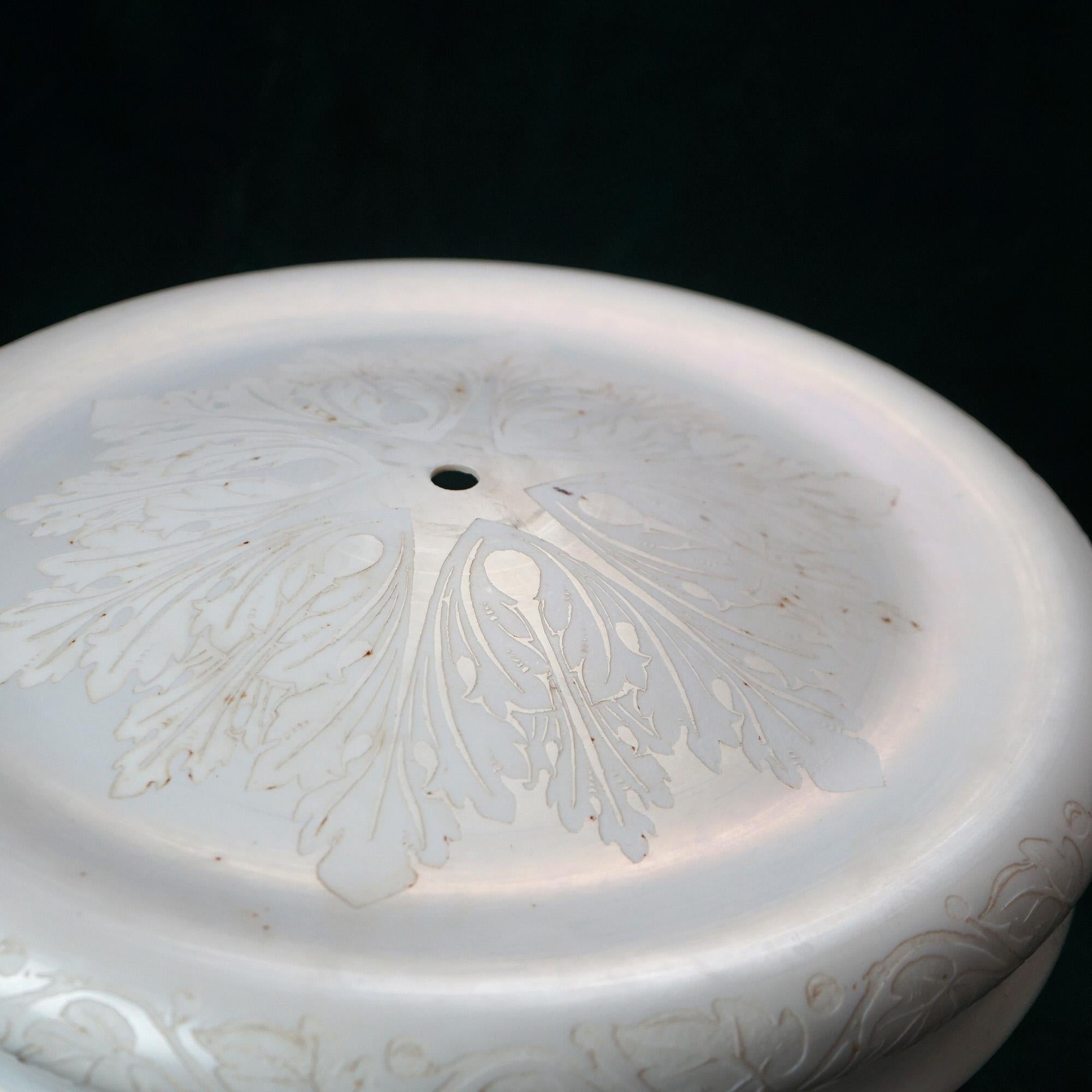 Arts & Crafts Steuben Stylized Foliate Etched Calcite Art Glass Light Shade 1920 4