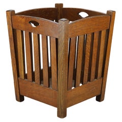 Antique Arts & Crafts Stickley Bothers Slatted Oak Waste Basket, Catalog #101-3, c1910