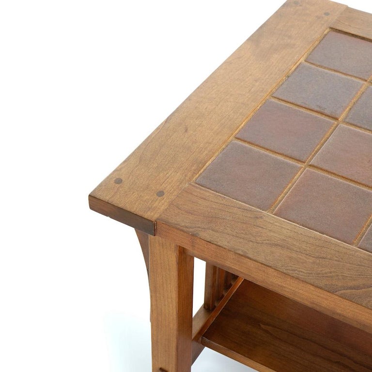Arts and Crafts Stickley Cherry Tile Top Low Coffee Table, 20th C at