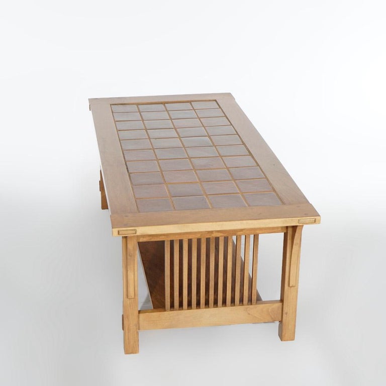 Arts and Crafts Stickley Cherry Tile Top Low Coffee Table, 20th C at