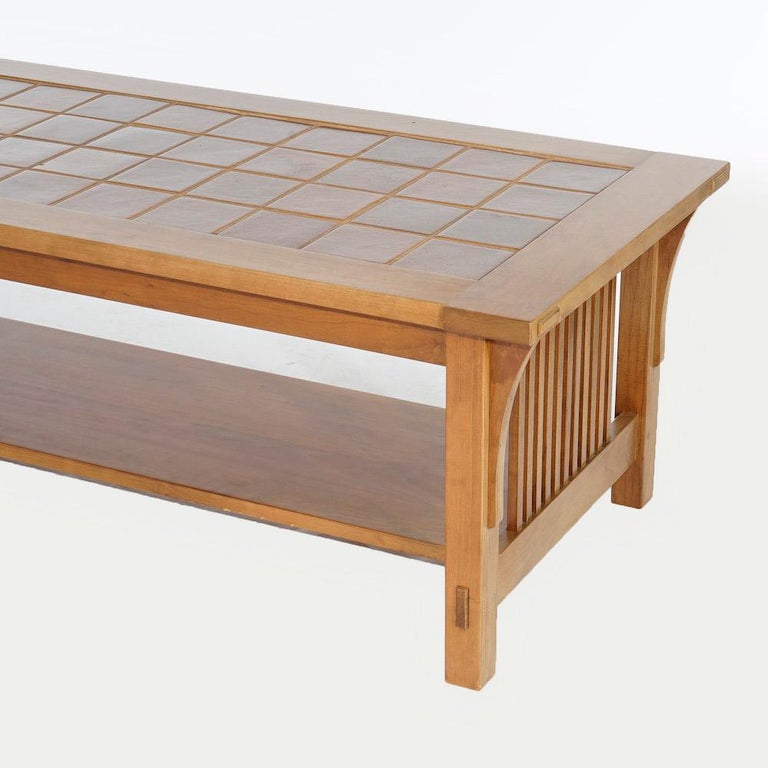 Arts and Crafts Stickley Cherry Tile Top Low Coffee Table, 20th C at