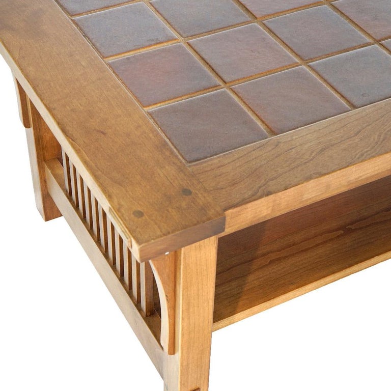 Arts and Crafts Stickley Cherry Tile Top Low Coffee Table, 20th C at