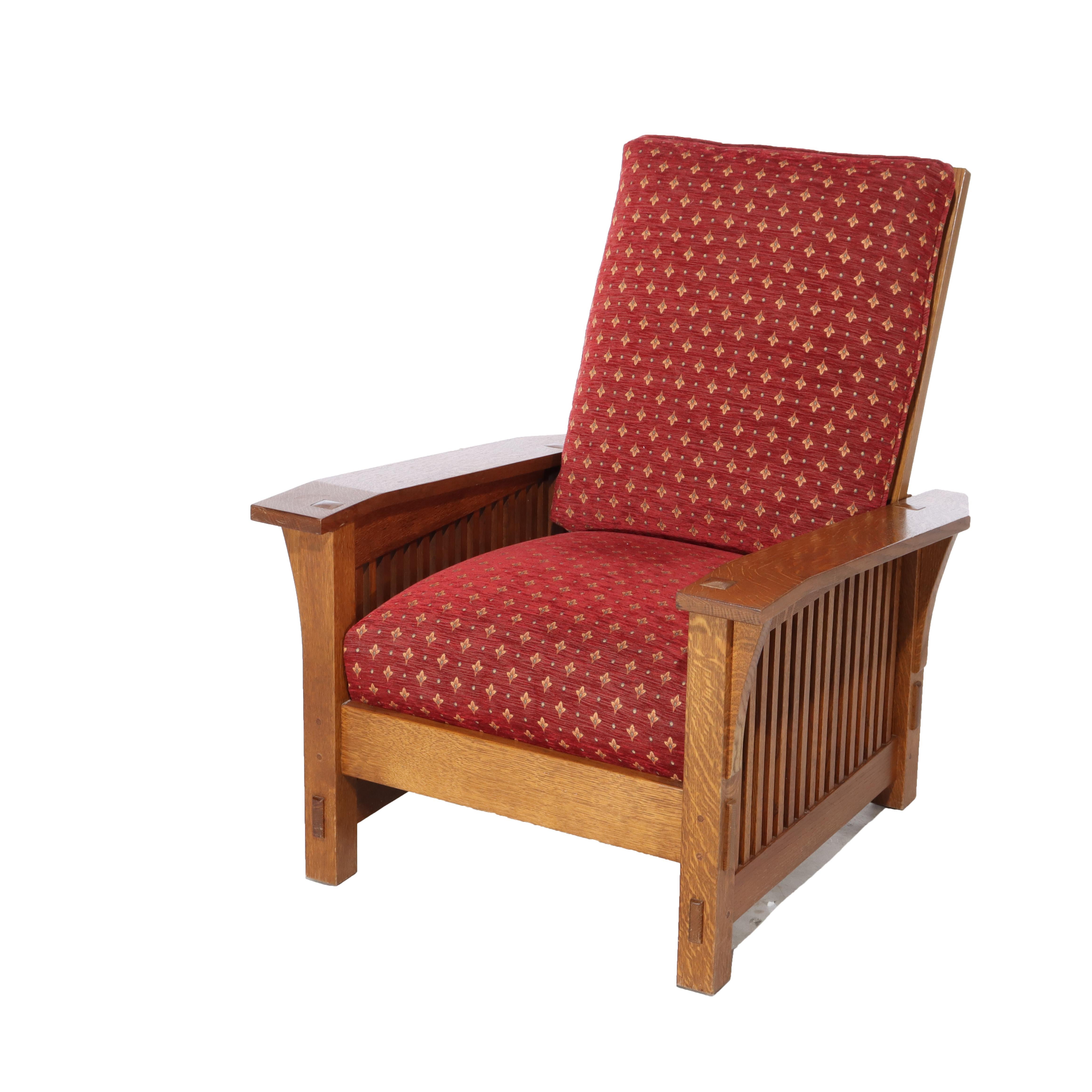 Arts and Crafts Arts & Crafts Stickley Mission Oak Drop Arm Morris Chair C1991 For Sale