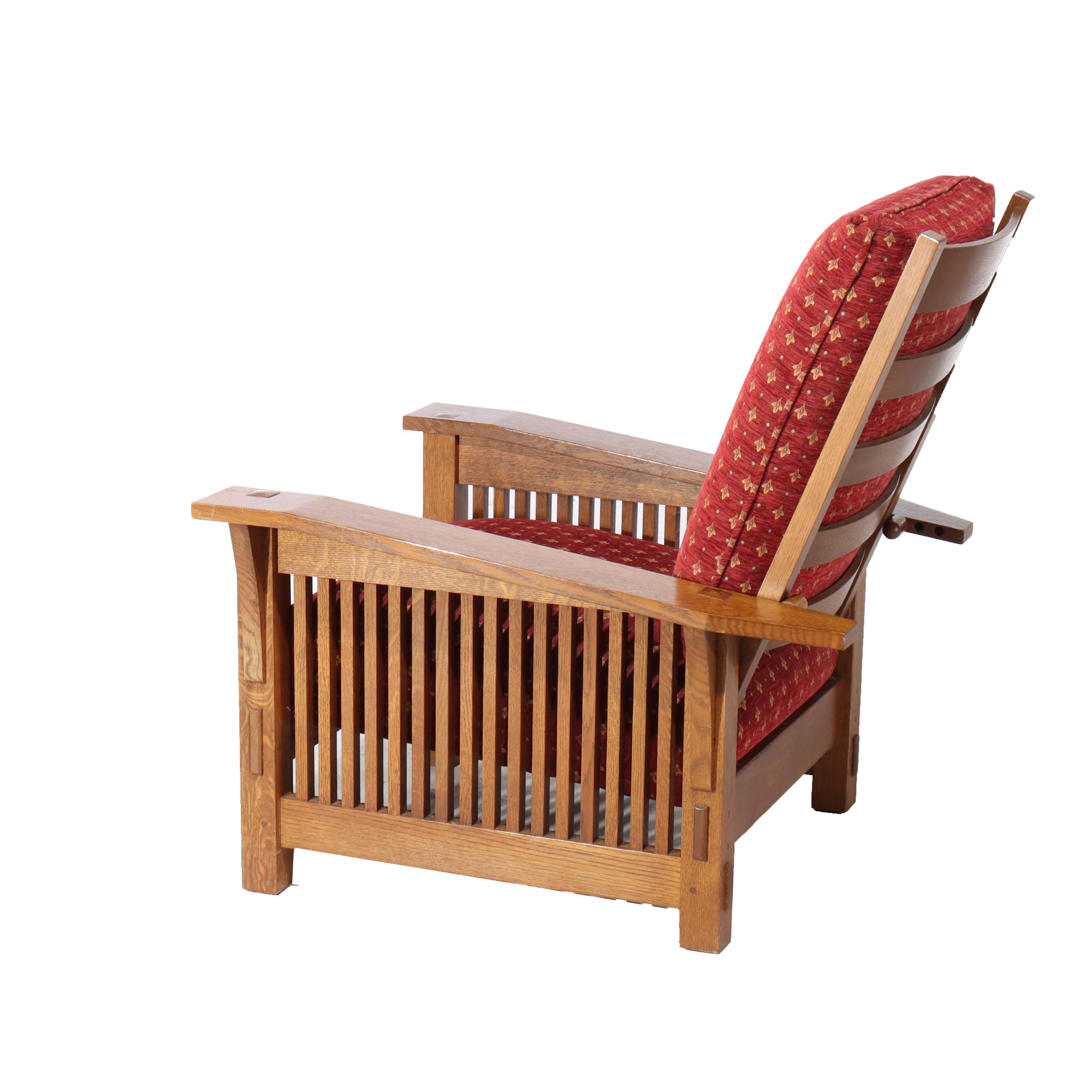 Arts & Crafts Stickley Mission Oak Drop Arm Morris Chair C1991 For Sale 3