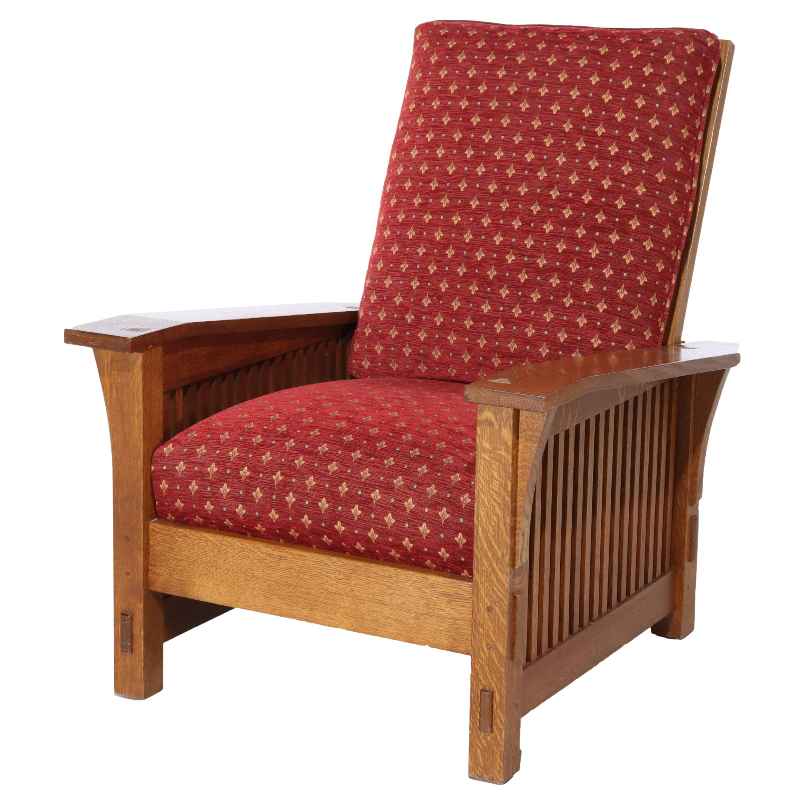 Arts & Crafts Stickley Mission Oak Drop Arm Morris Chair C1991 For Sale