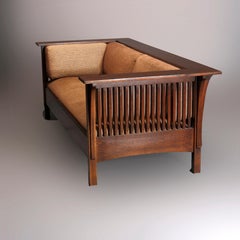 Arts & Crafts Stickley Prairie School Even Arm Oak Settle, 20th C