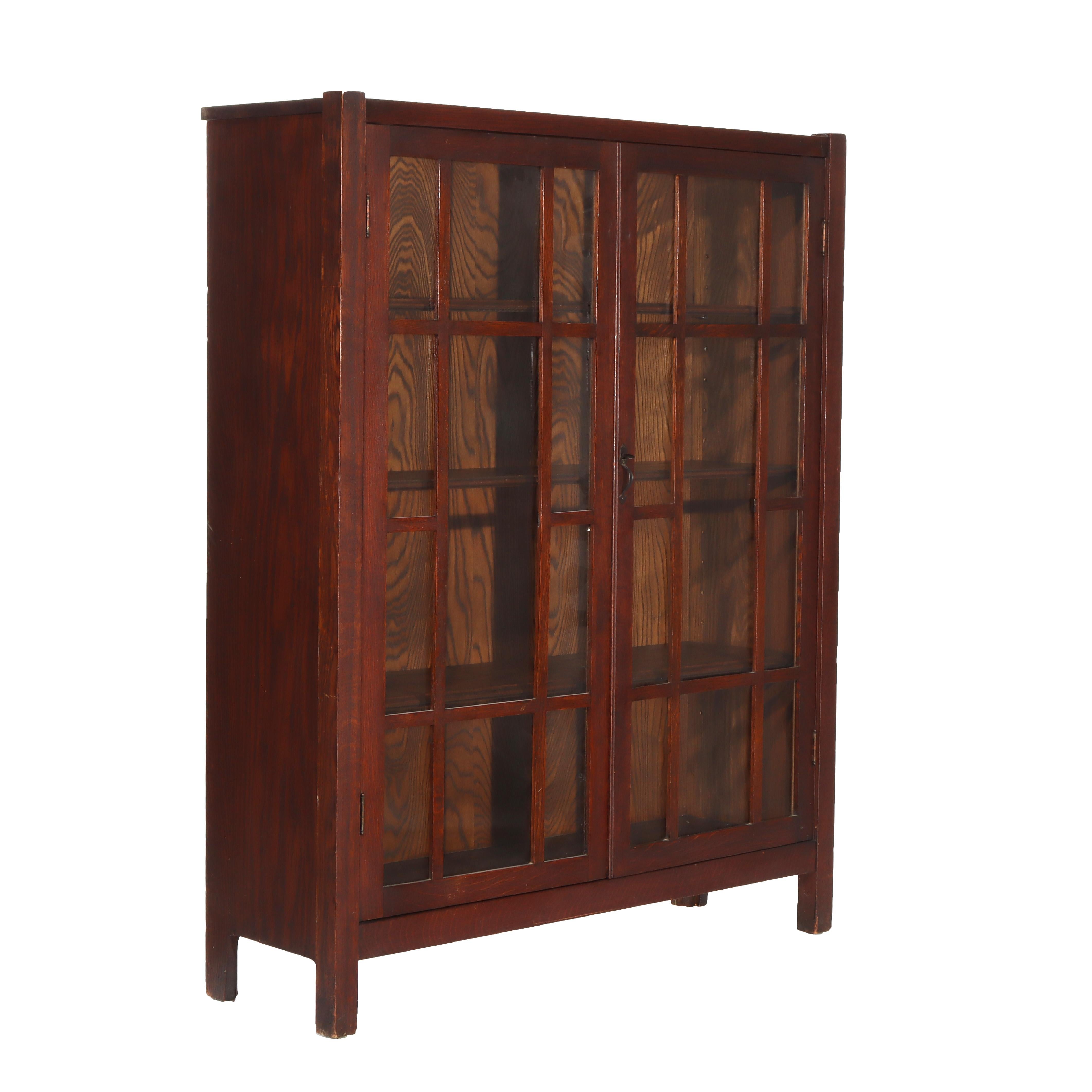 Arts & Crafts Stickley School Double Door Oak Bookcase C1920 en vente 7