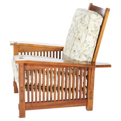 Arts & Crafts Stickley Signed Mission Cherry Drop-Arm Spindled Morris Chair 20th