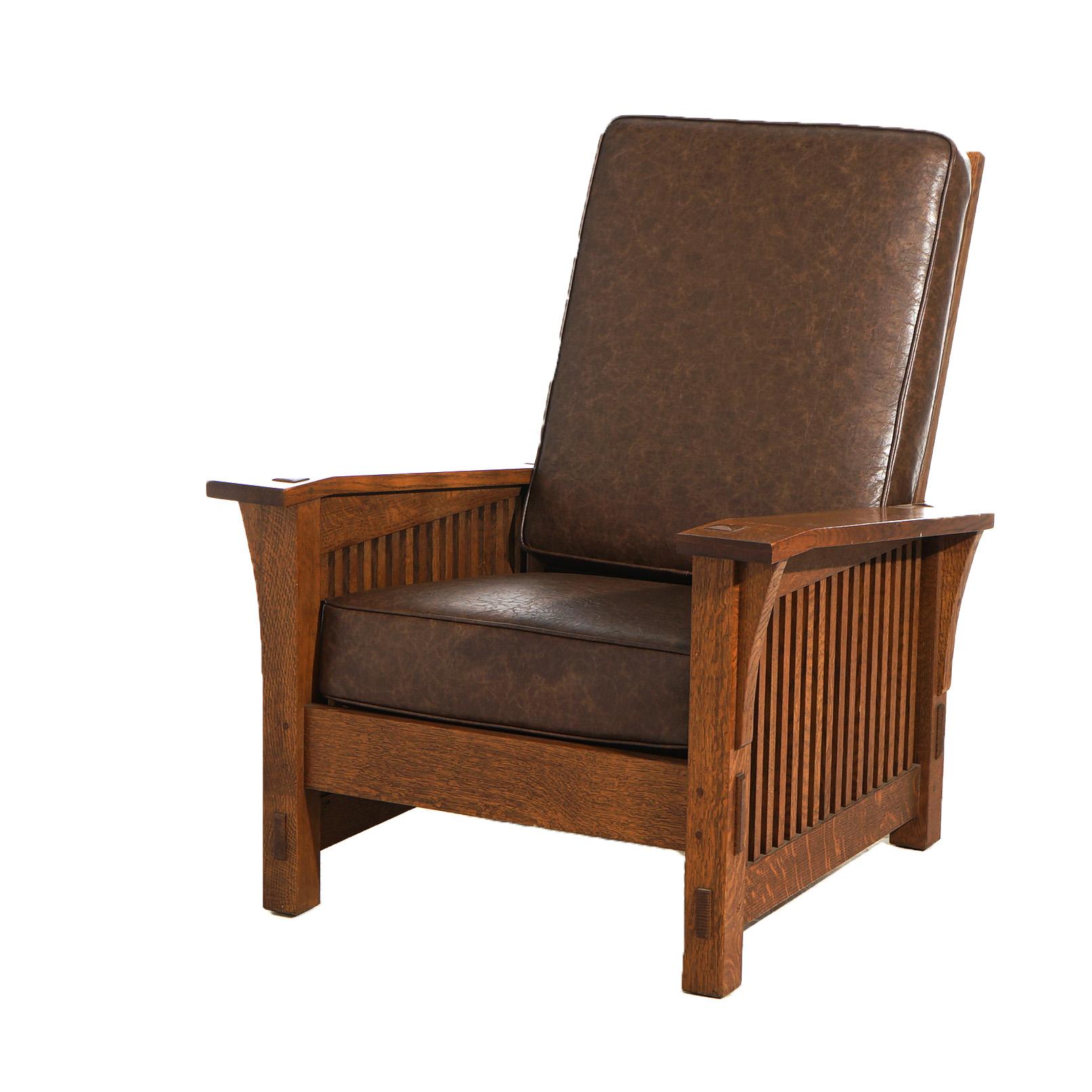 Arts and Crafts Arts & Crafts Stickley Tapered Arm Oak Morris Chair 20th C