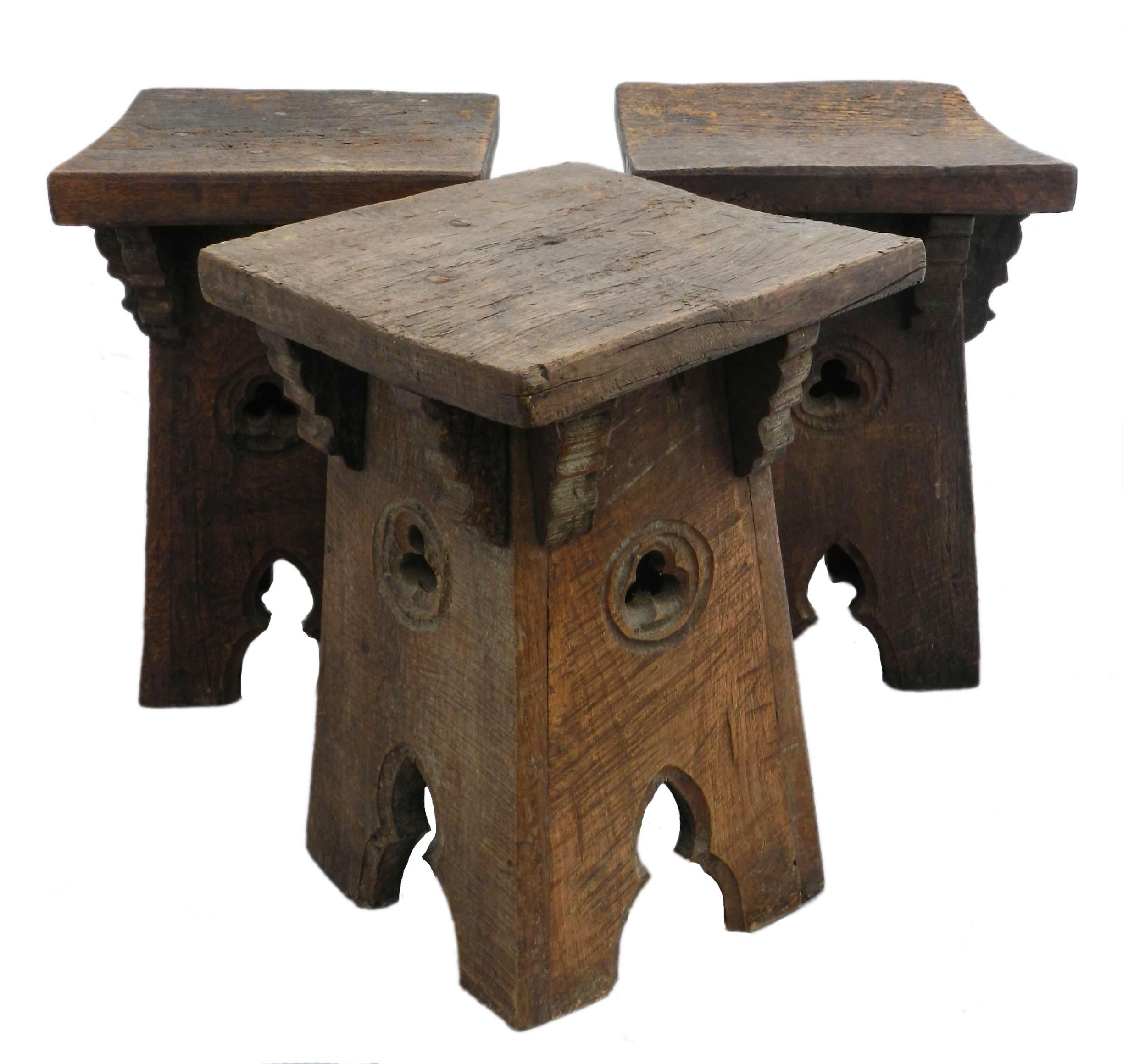 Arts & Crafts Stool Brutalist Gothic Rev French Country House c1910 (A) In Good Condition For Sale In Mimizan, FR