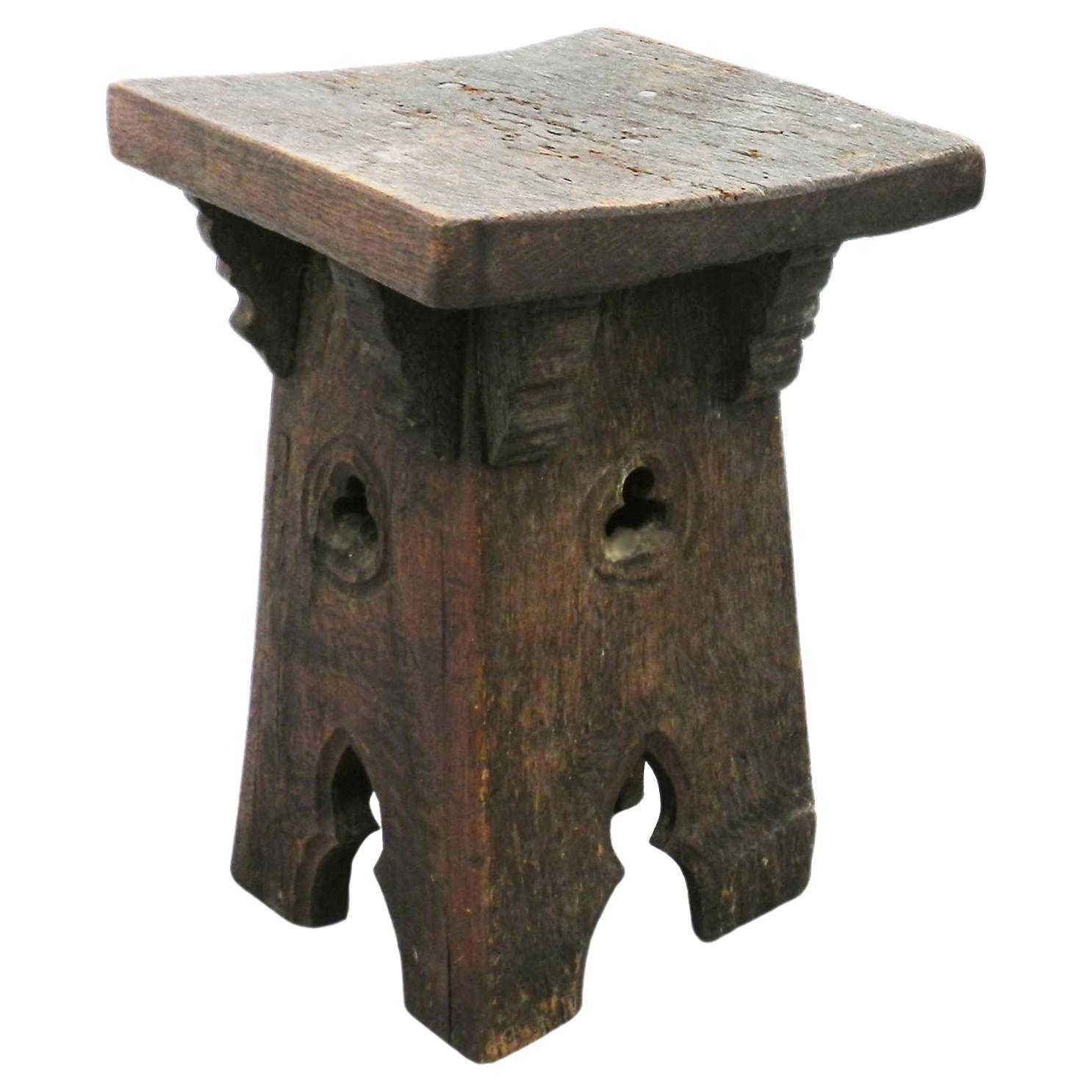 Arts & Crafts Stool Brutalist Gothic Rev French Country House c1910 (A) For Sale