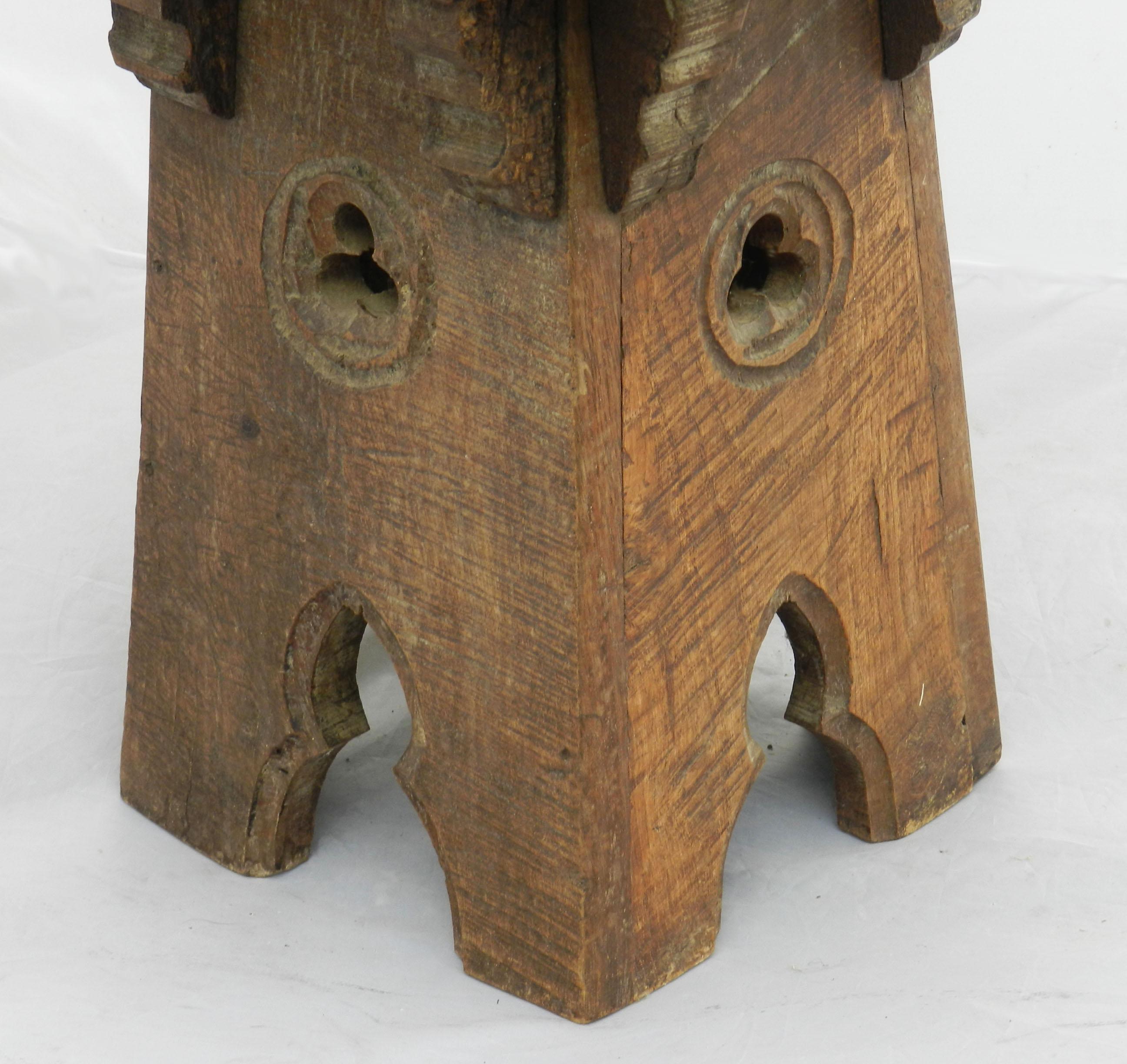 Carved Arts & Crafts Stool Brutalist Gothic Rev French Country House c1910  For Sale