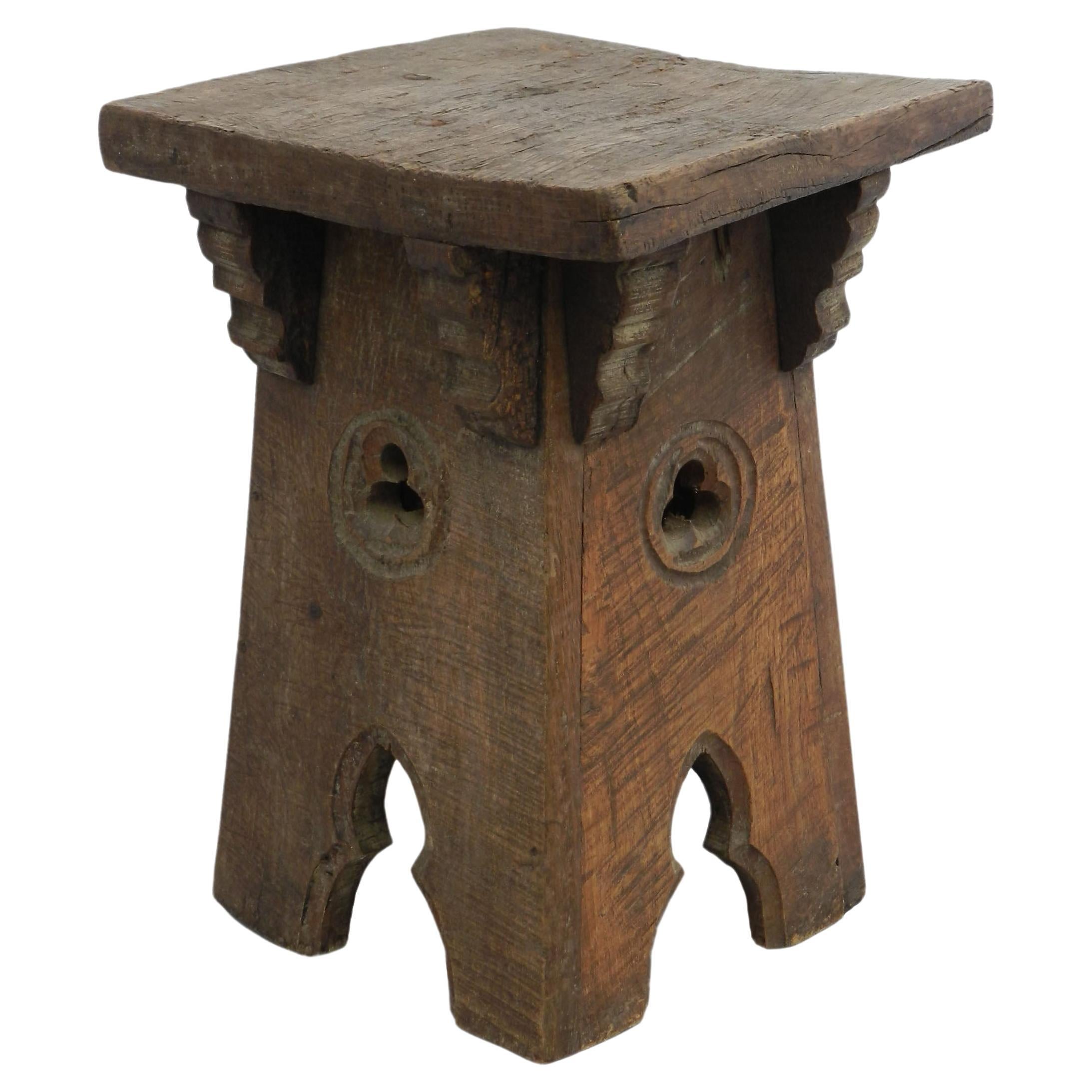 Arts & Crafts Stool Brutalist Gothic Rev French Country House c1910  For Sale