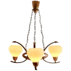 Arts & Crafts Style 3-Arm Chandelier, Handmade in Copper and Iron