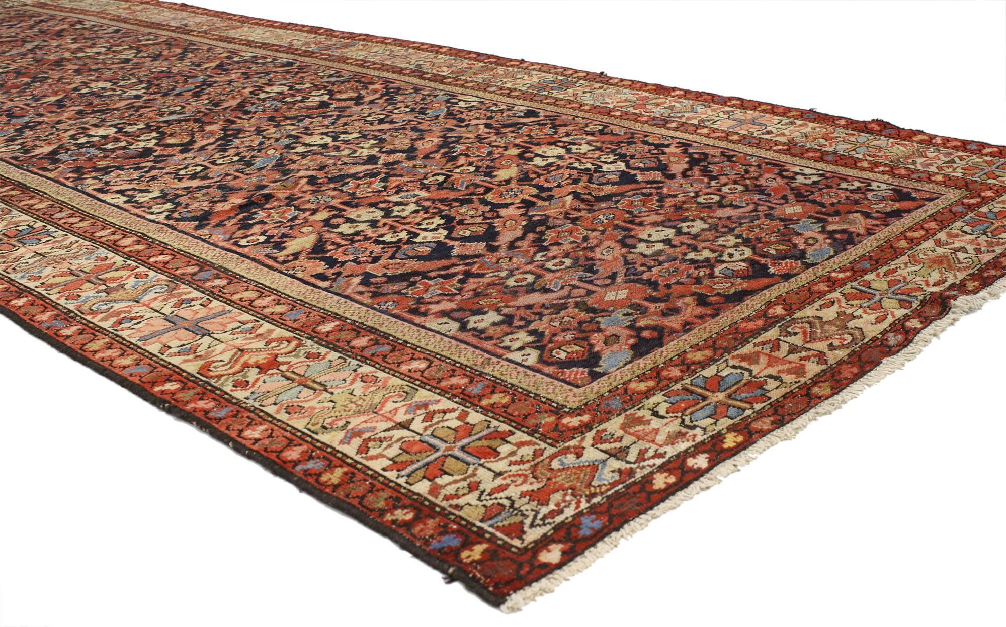 Hand-Knotted Arts & Crafts Style Antique Persian Malayer Wide Hallway Runner, Gallery Rug