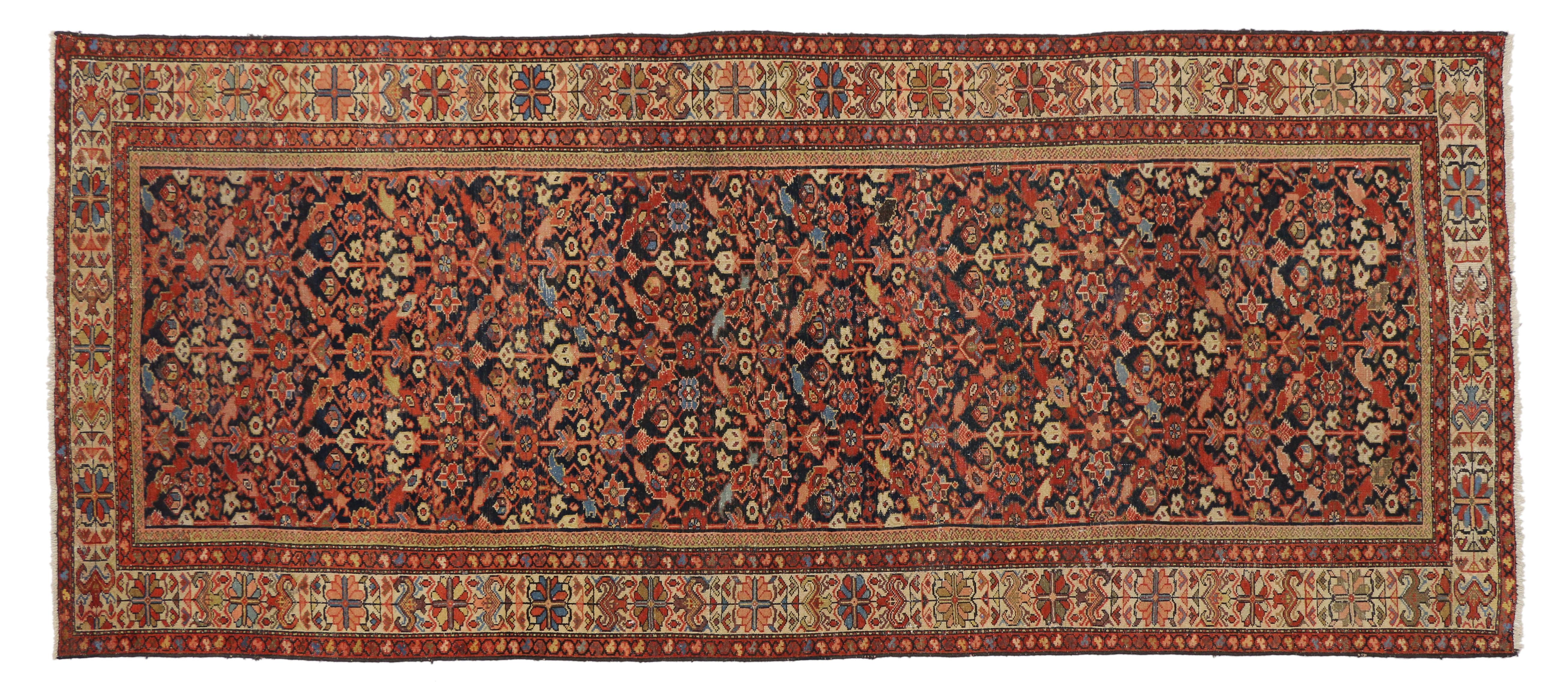 Arts & Crafts Style Antique Persian Malayer Wide Hallway Runner, Gallery Rug In Good Condition In Dallas, TX