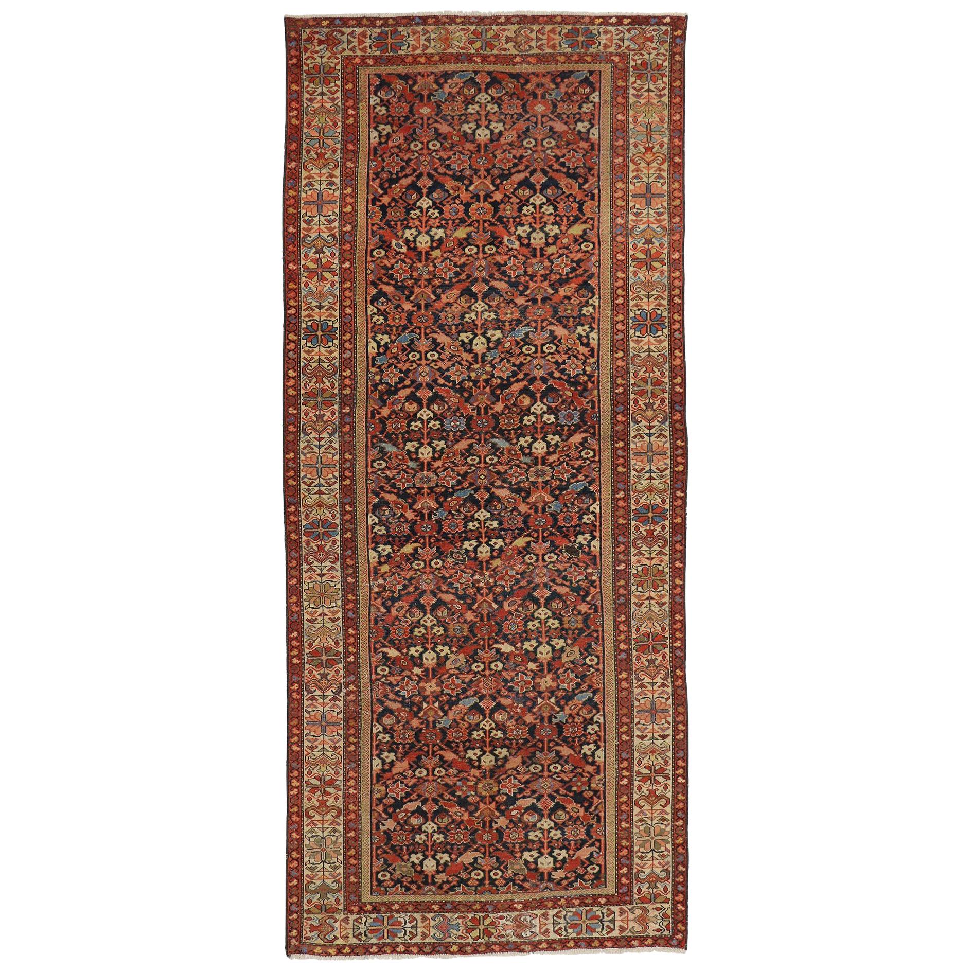 Arts & Crafts Style Antique Persian Malayer Wide Hallway Runner, Gallery Rug