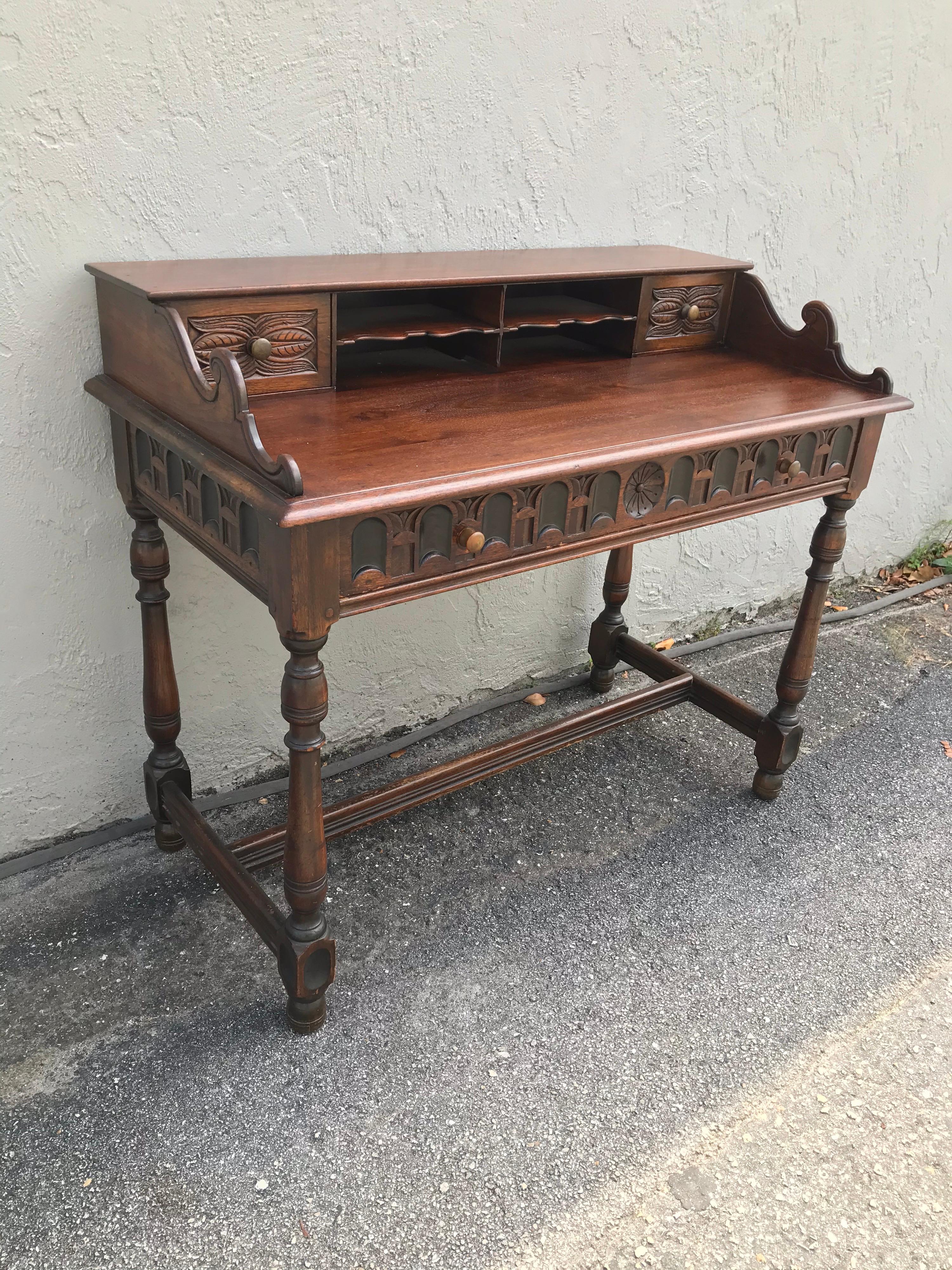 20th Century Arts & Crafts Style Carved Desk