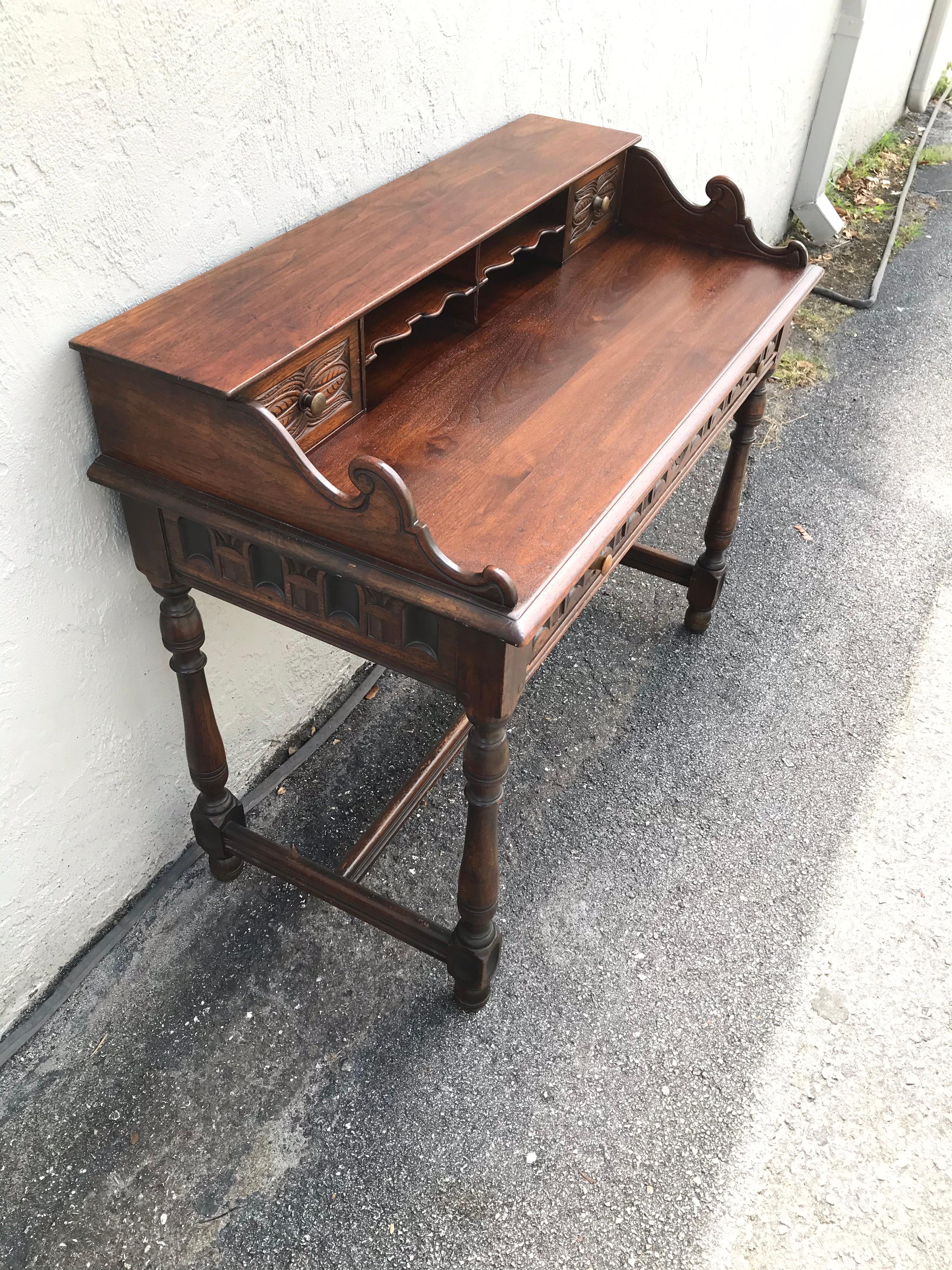 Wood Arts & Crafts Style Carved Desk