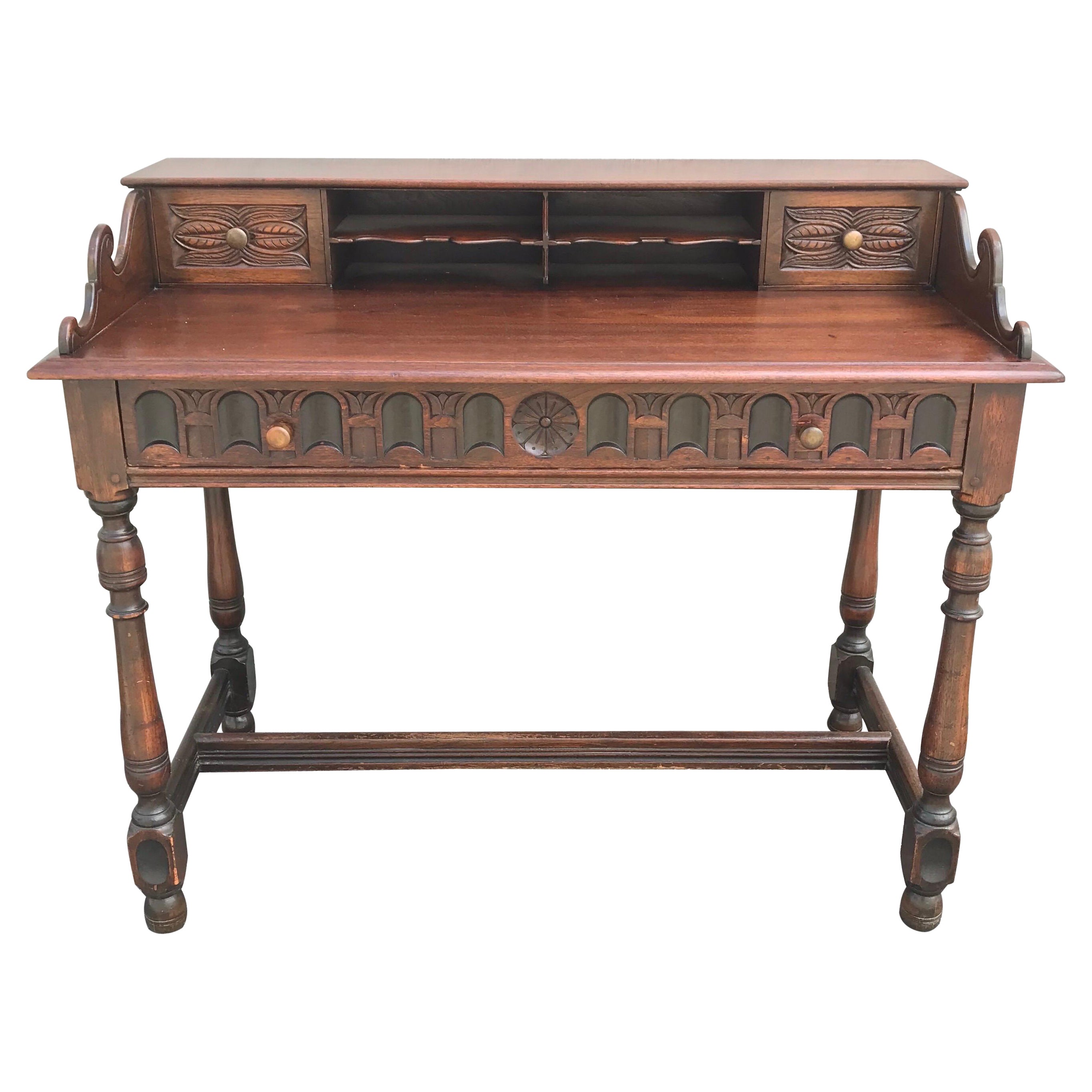 Arts & Crafts Style Carved Desk