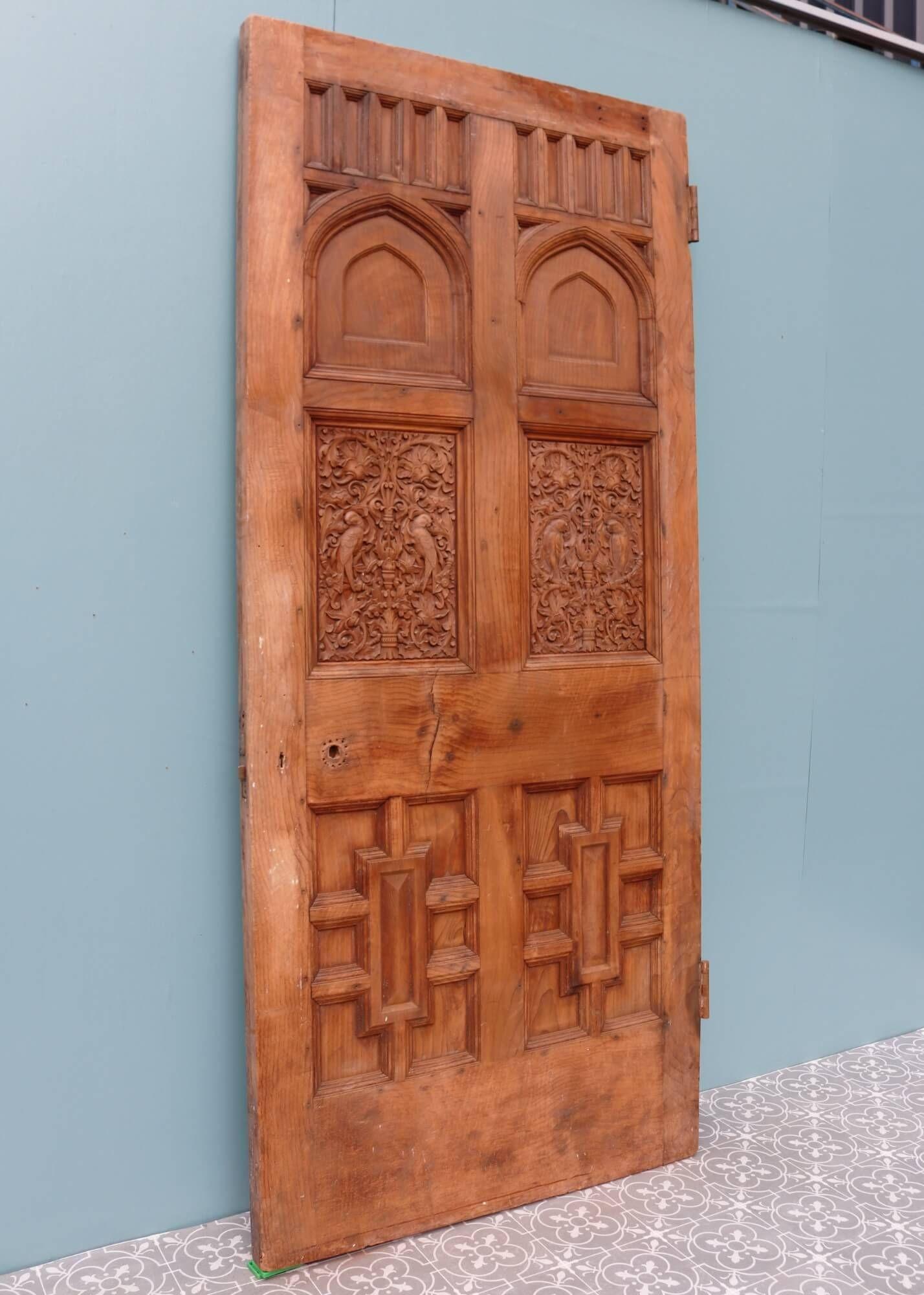 English Arts & Crafts Style Carved Oak Door For Sale