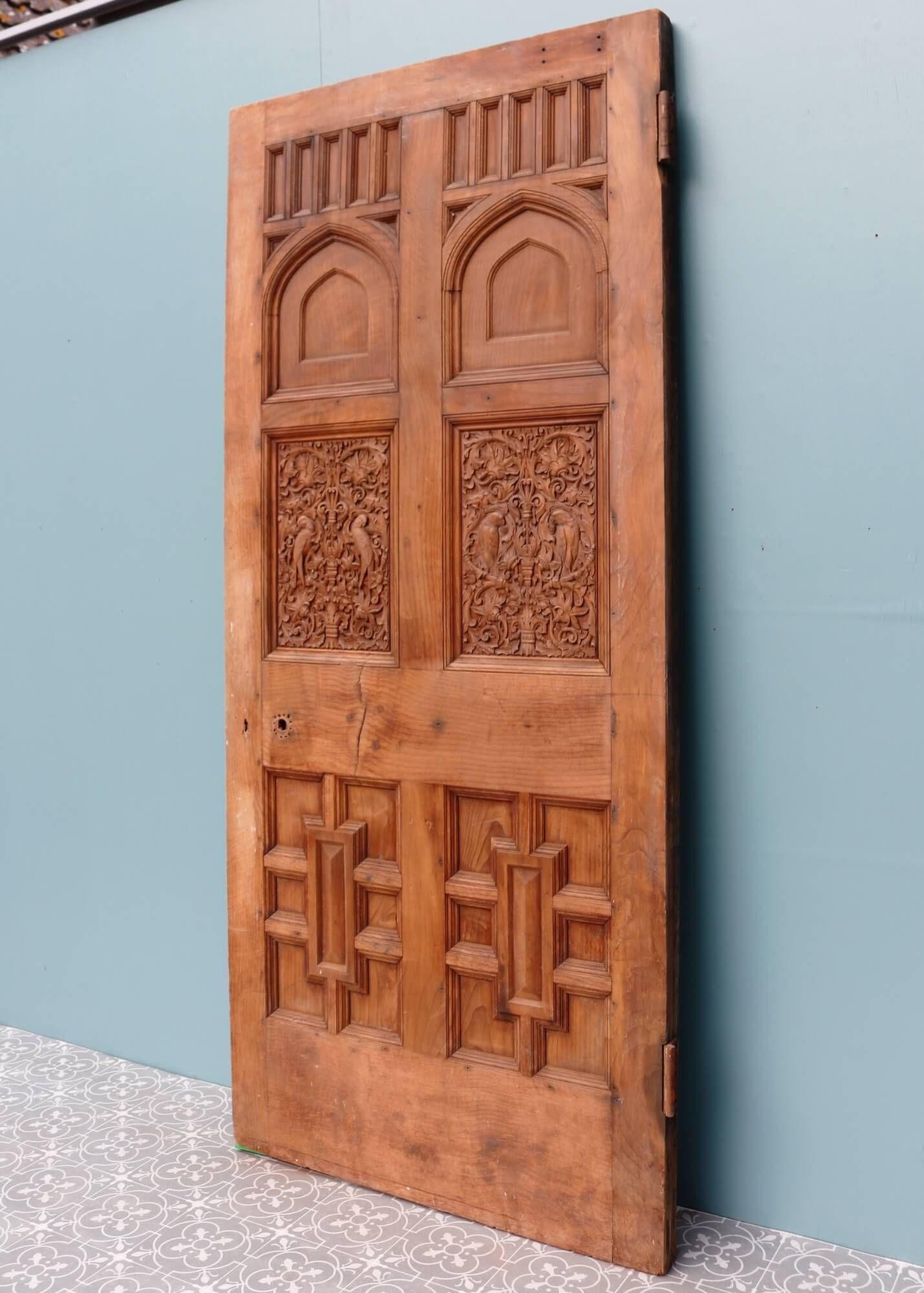 Arts & Crafts Style Carved Oak Door In Fair Condition For Sale In Wormelow, Herefordshire