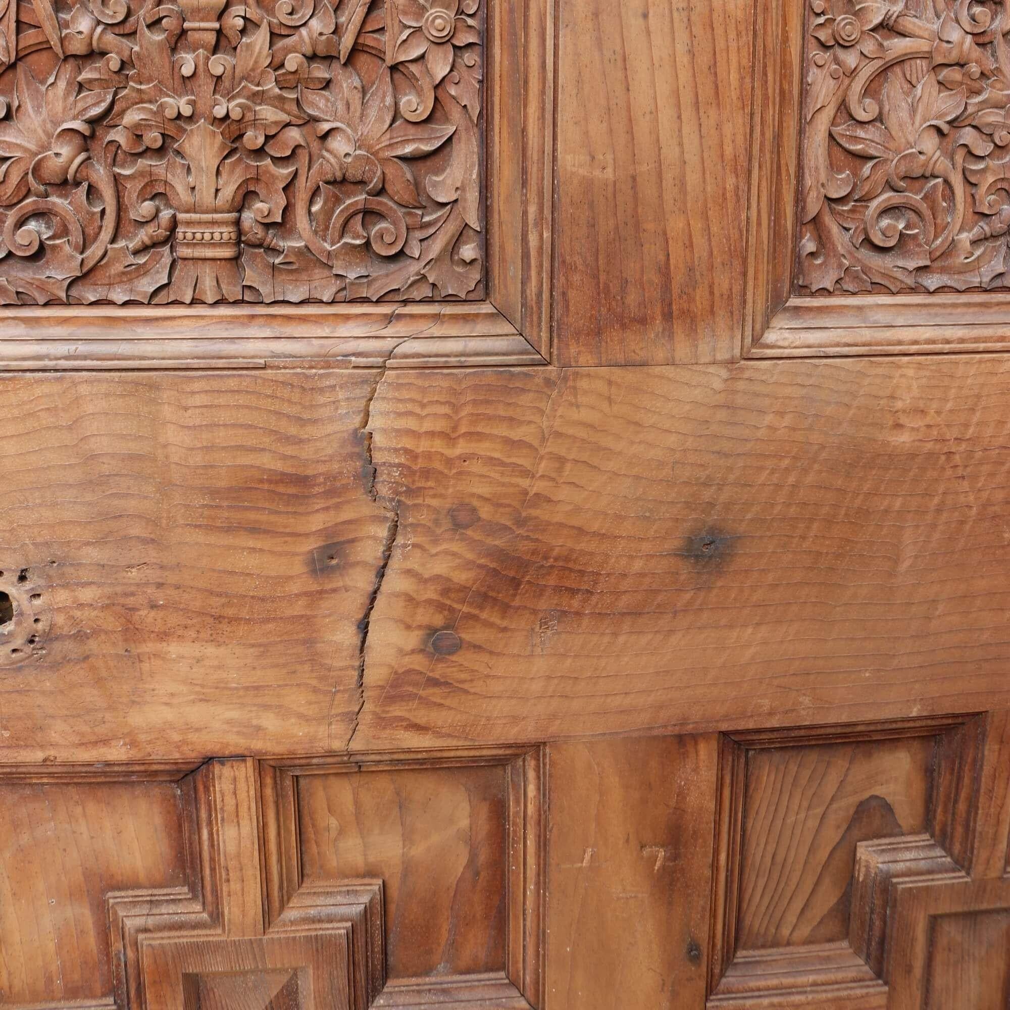 Wood Arts & Crafts Style Carved Oak Door For Sale