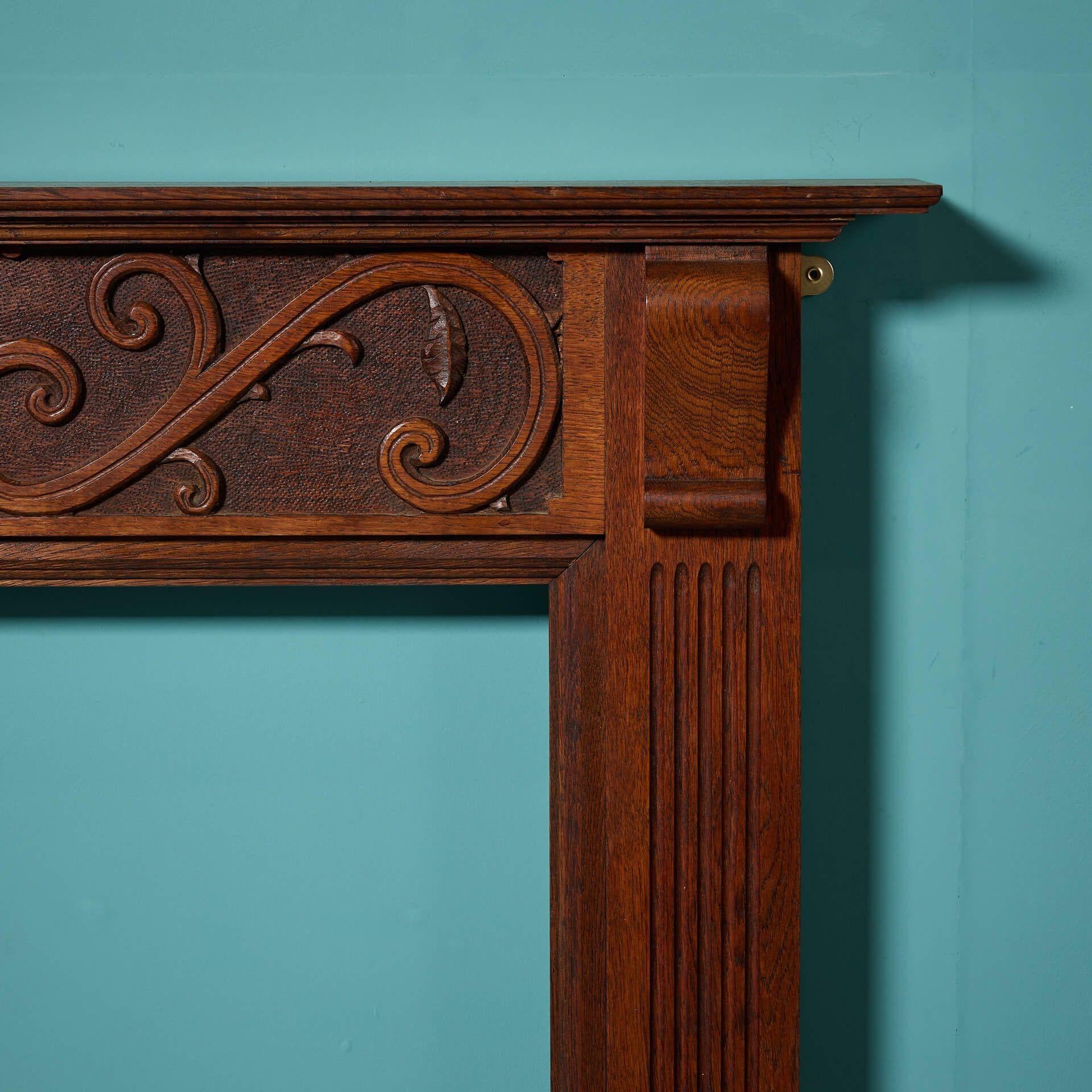 Arts and Crafts Arts & Crafts Style Carved Oak Fire Surround For Sale