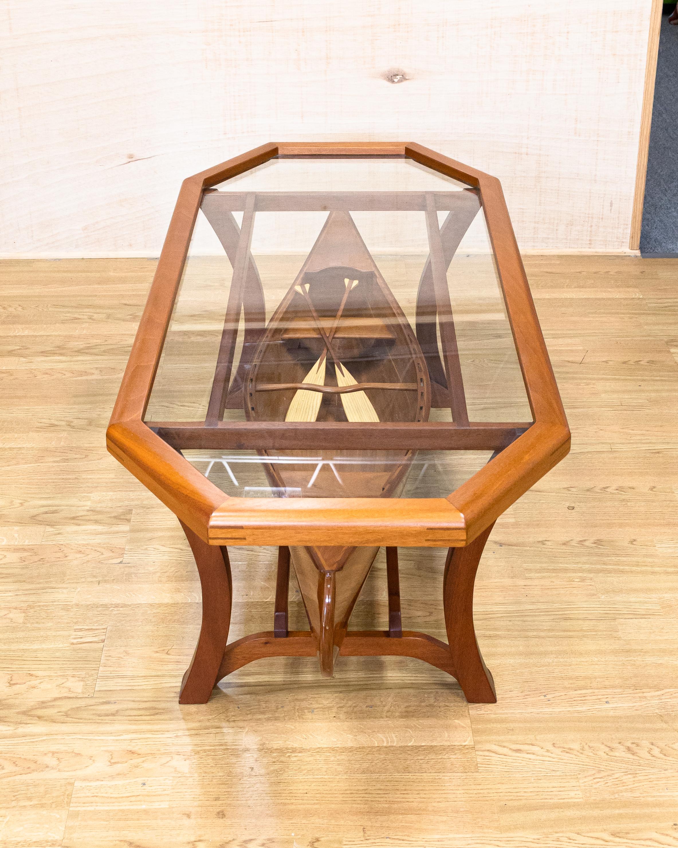 Arts & Crafts Style Custom Made Wood and Glass Boat Table In Good Condition In Keego Harbor, MI