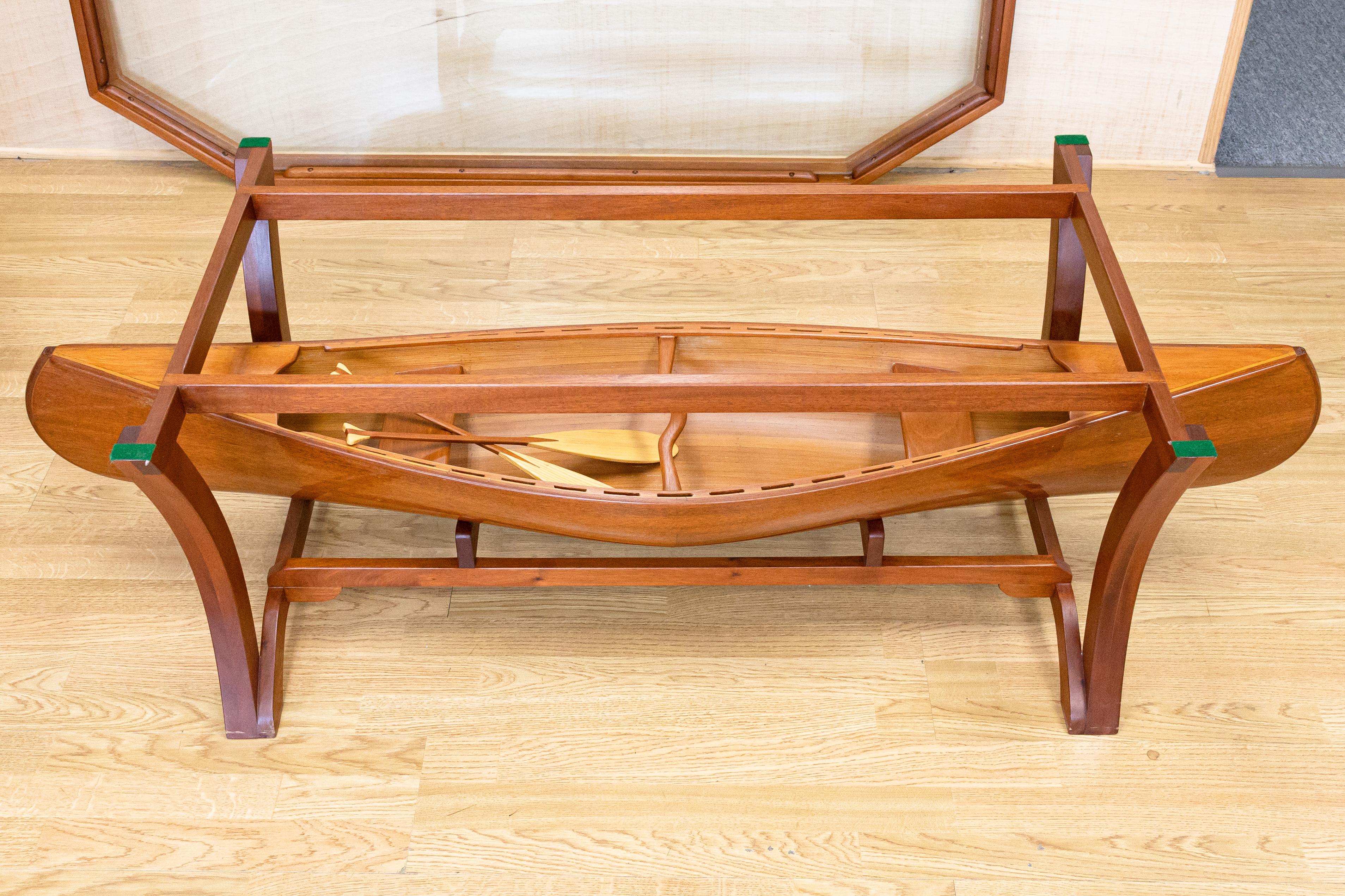 Arts & Crafts Style Custom Made Wood and Glass Boat Table 2