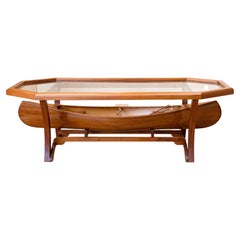 Arts & Crafts Style Custom Made Wood and Glass Boat Table