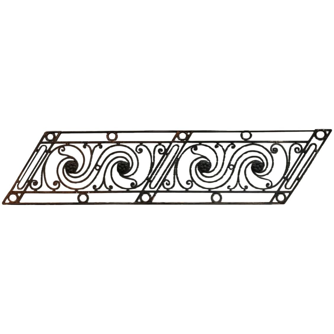 Arts & Crafts Style Decorative Cast Iron Angular Fence or Staircase Bannister For Sale