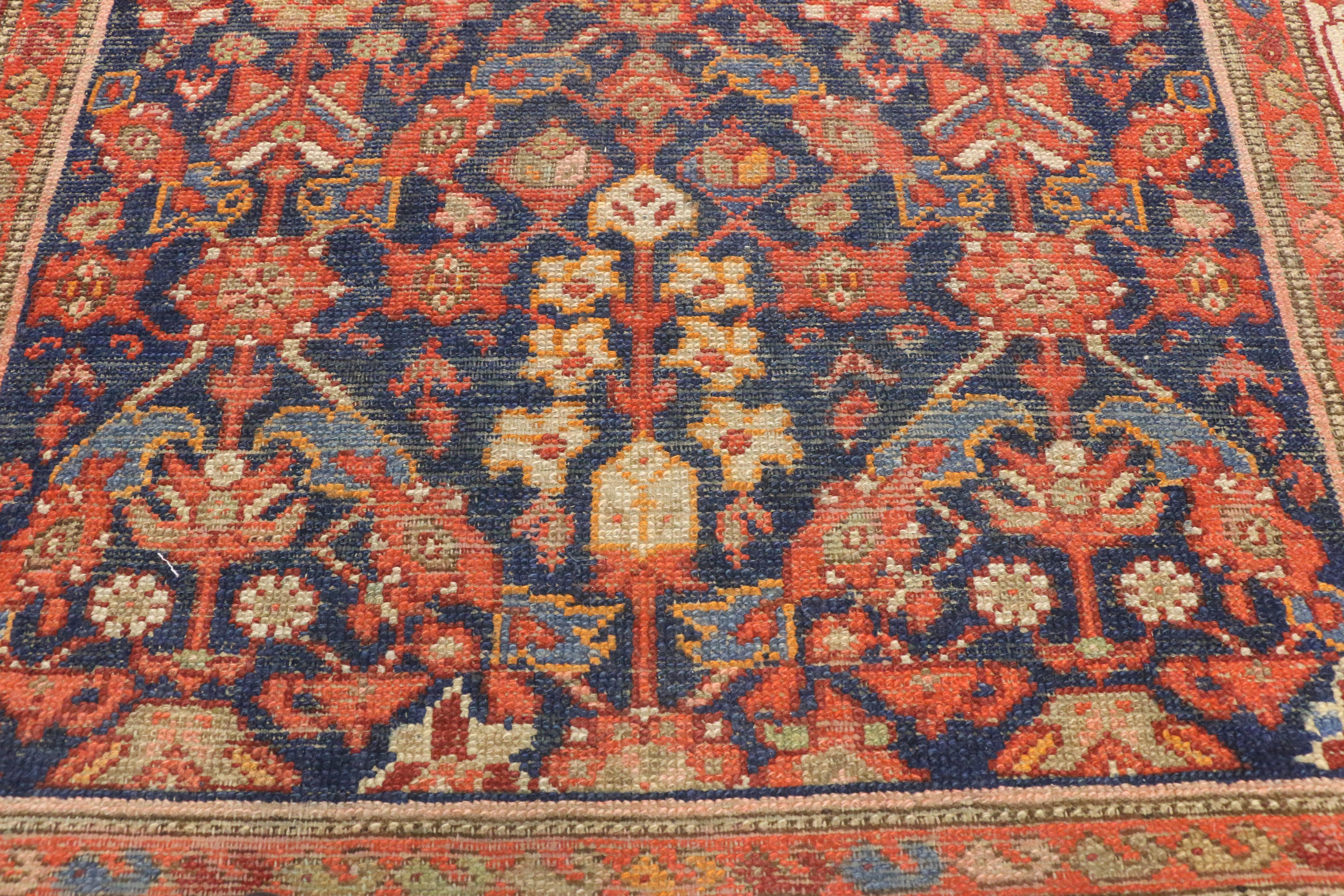 Hand-Knotted Arts & Crafts Style Distressed Antique Persian Malayer Runner, Hallway Runner