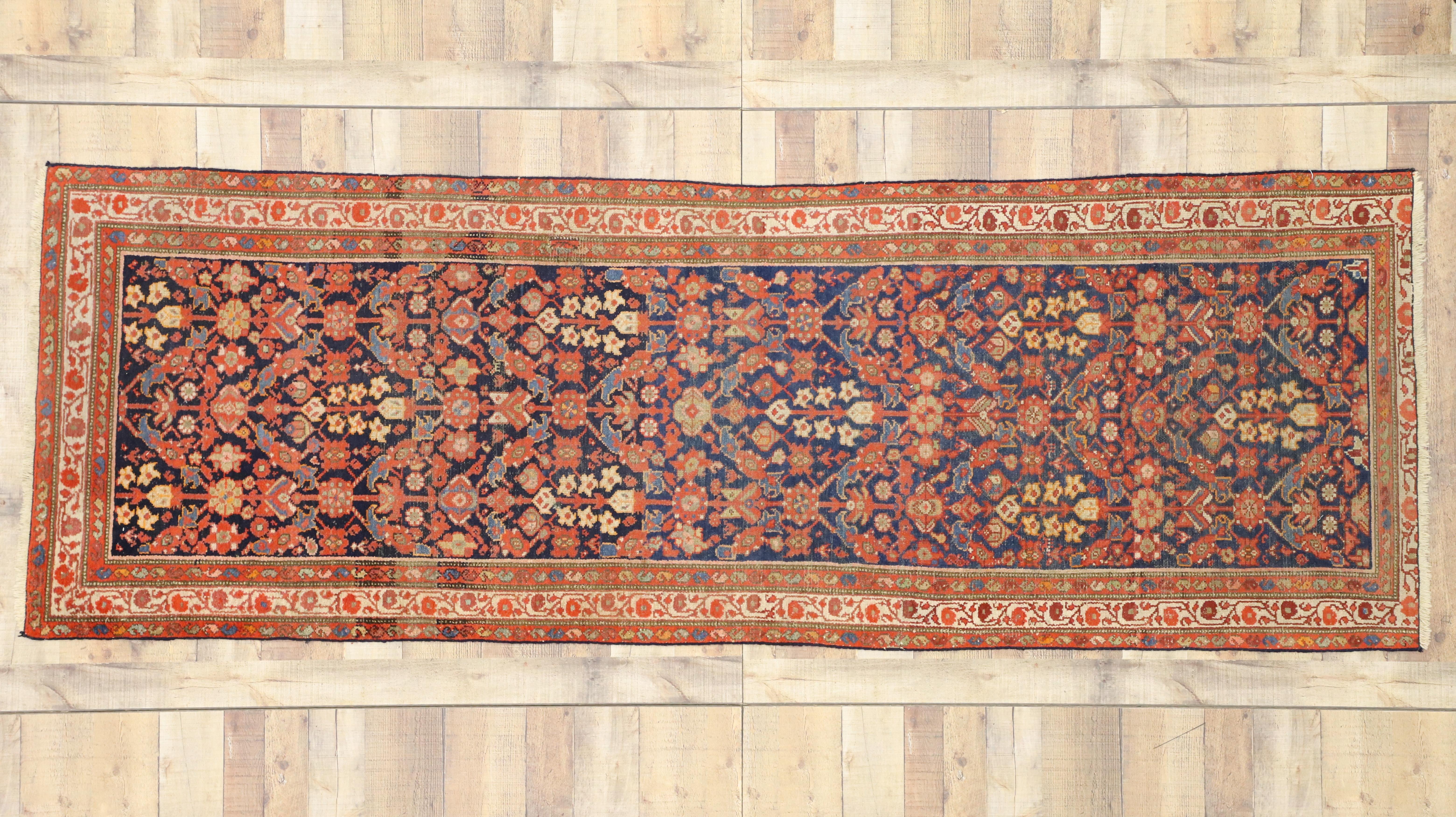 20th Century Arts & Crafts Style Distressed Antique Persian Malayer Runner, Hallway Runner