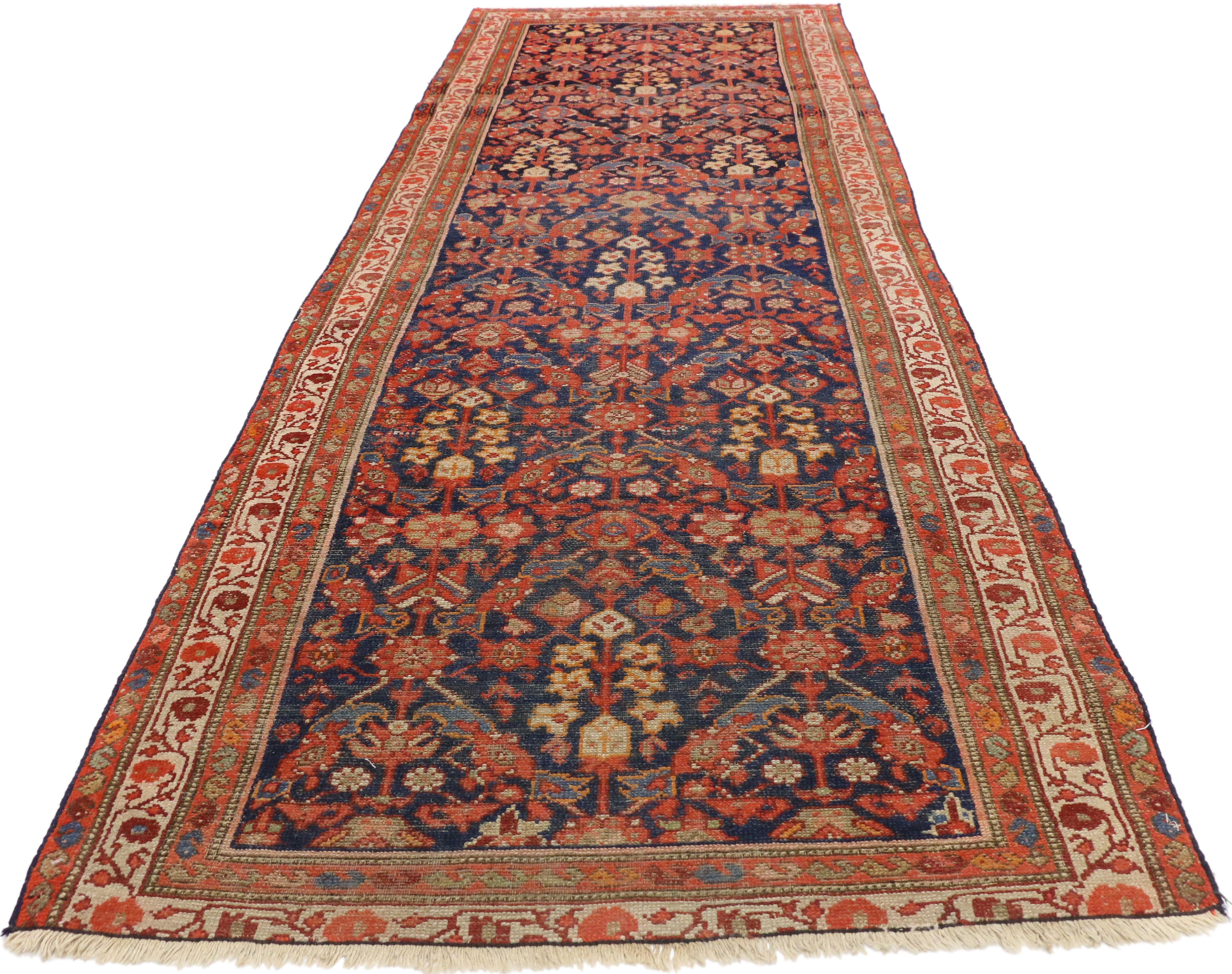 Arts & Crafts Style Distressed Antique Persian Malayer Runner, Hallway Runner 2