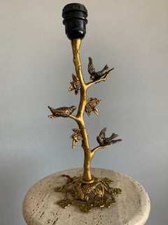 Arts & Crafts Style Gilt Bronze Birds, Bush and Flowers Table or Desk Lamp